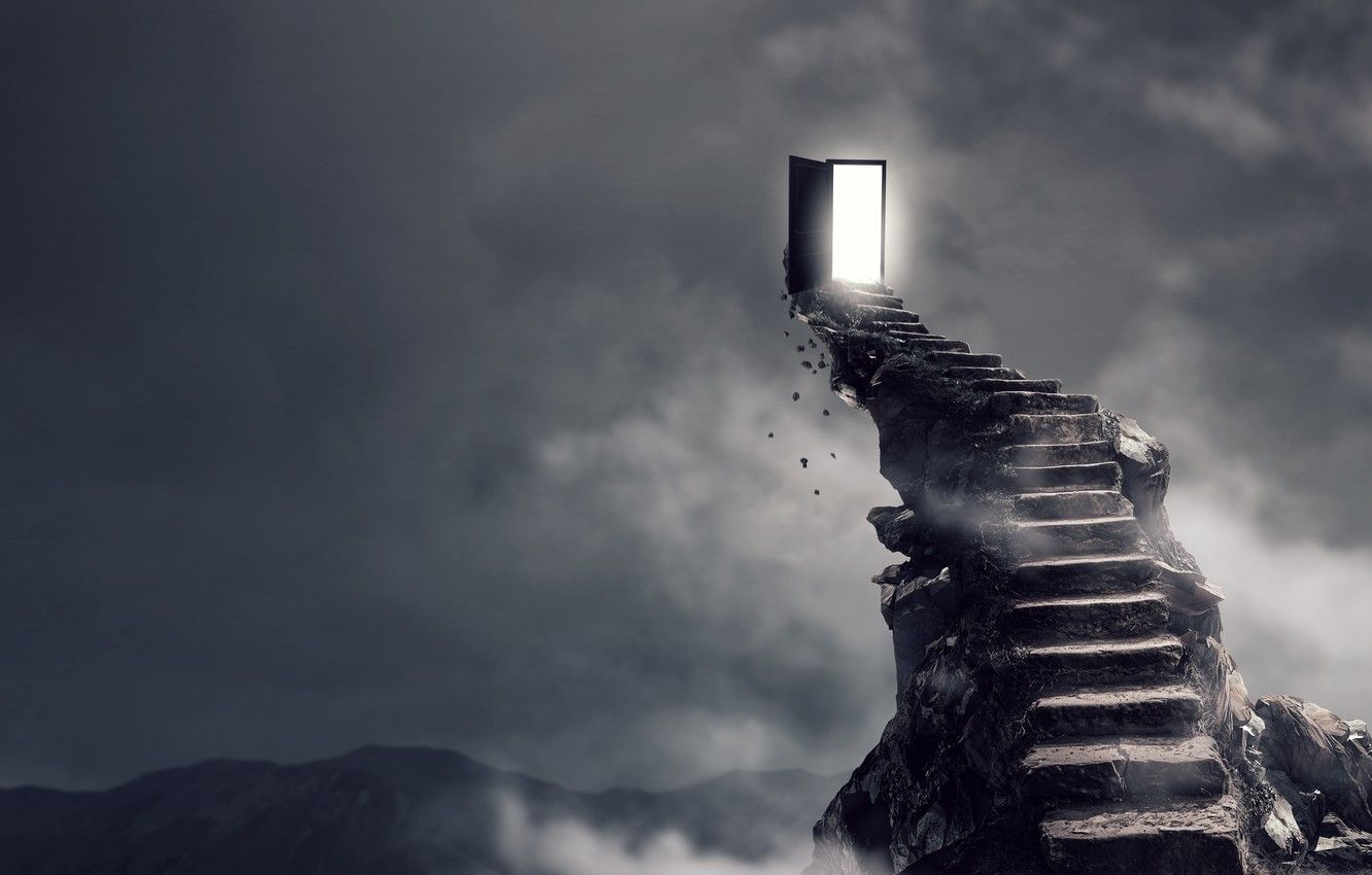Wallpaper light, fantasy, staircase, door image for desktop, section разное