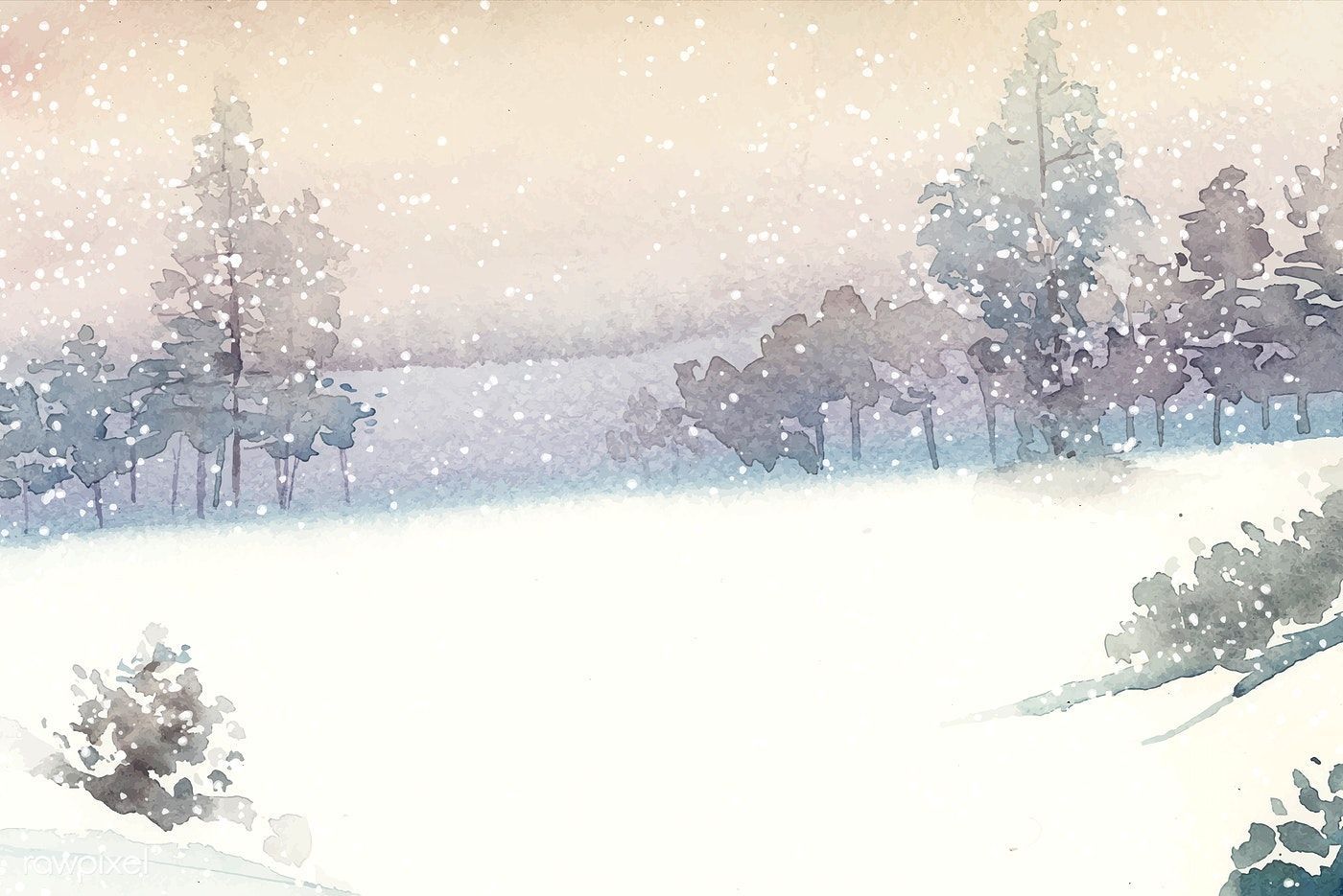 Winter wonderland landscape painted by watercolor vector. free image by rawpixel.com / Niwat. Winter watercolor, Landscape paintings, Watercolor background