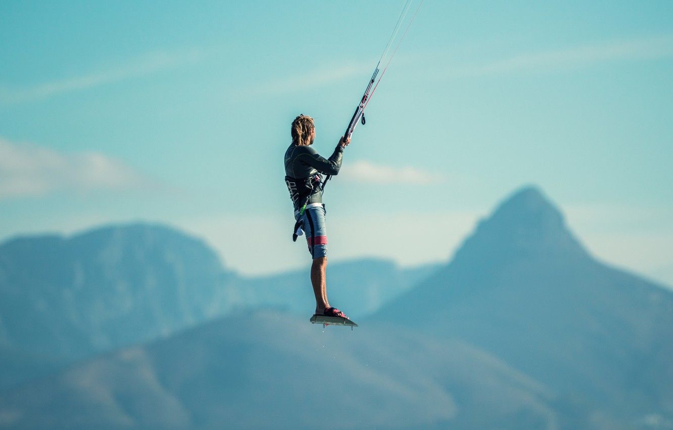 Wallpaper jump, athlete, kitesurfing, kitesurfing image for desktop, section спорт