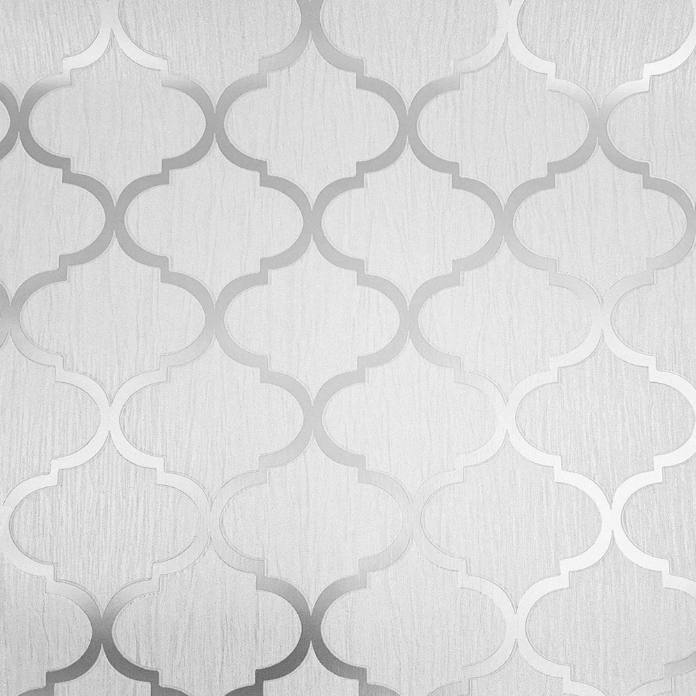 Debona Crystal Trellis Geometric Glitter Metallic Wallpaper White Silver 8896
