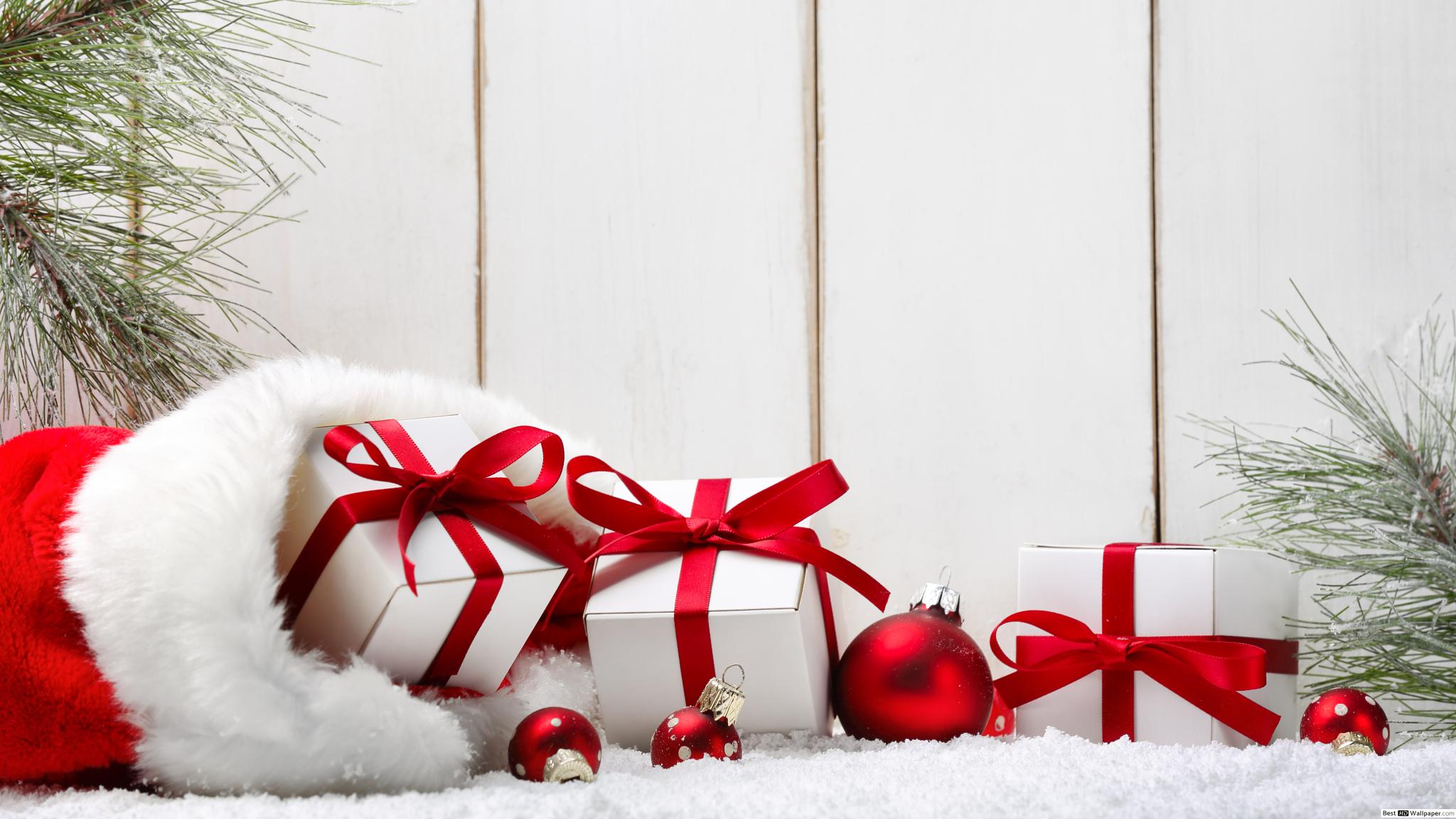 Christmas Gifts in red sack HD wallpaper download