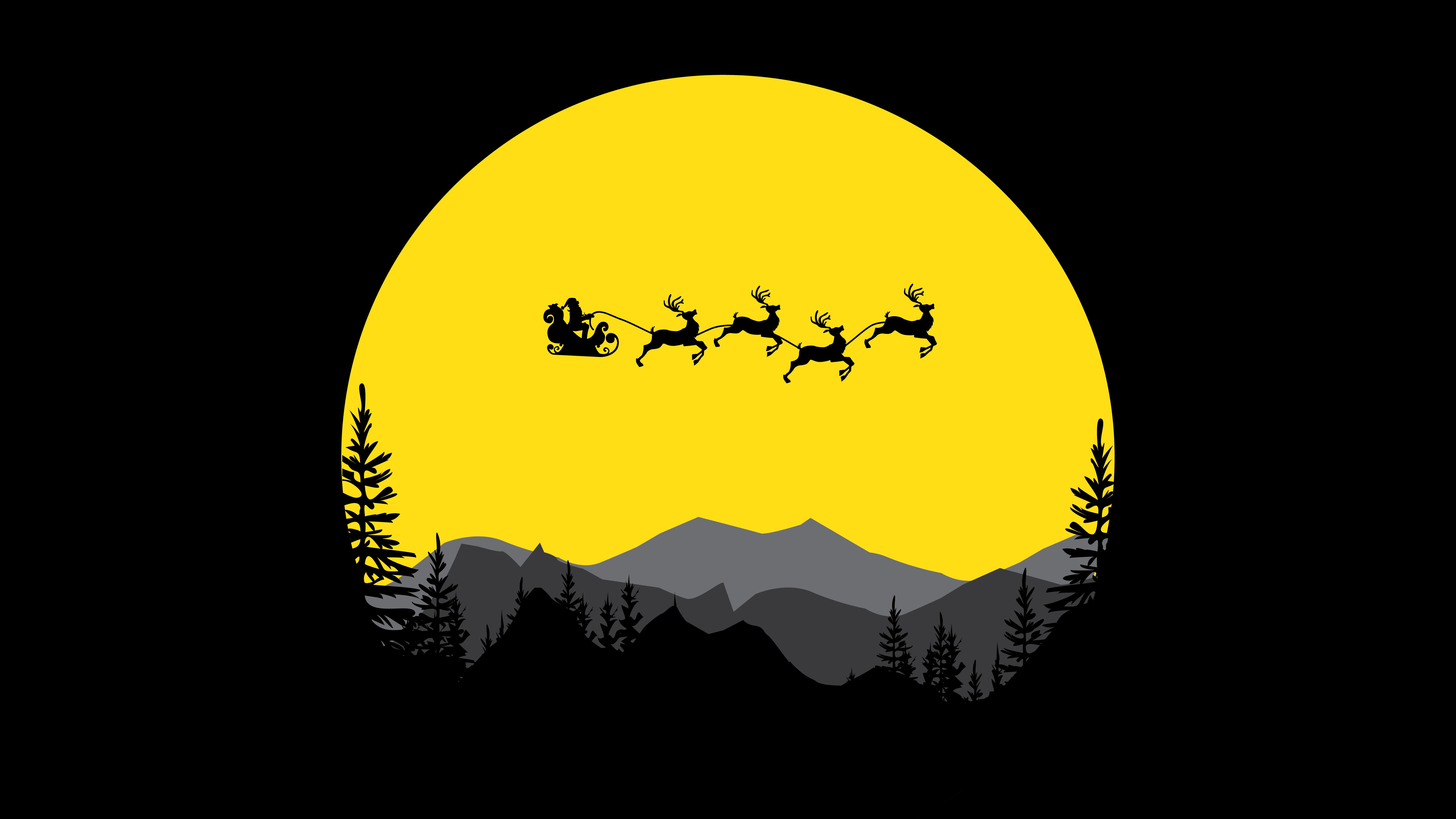 Christmas Santa Claus Minimalist Reindeer Sleigh Flying 8K