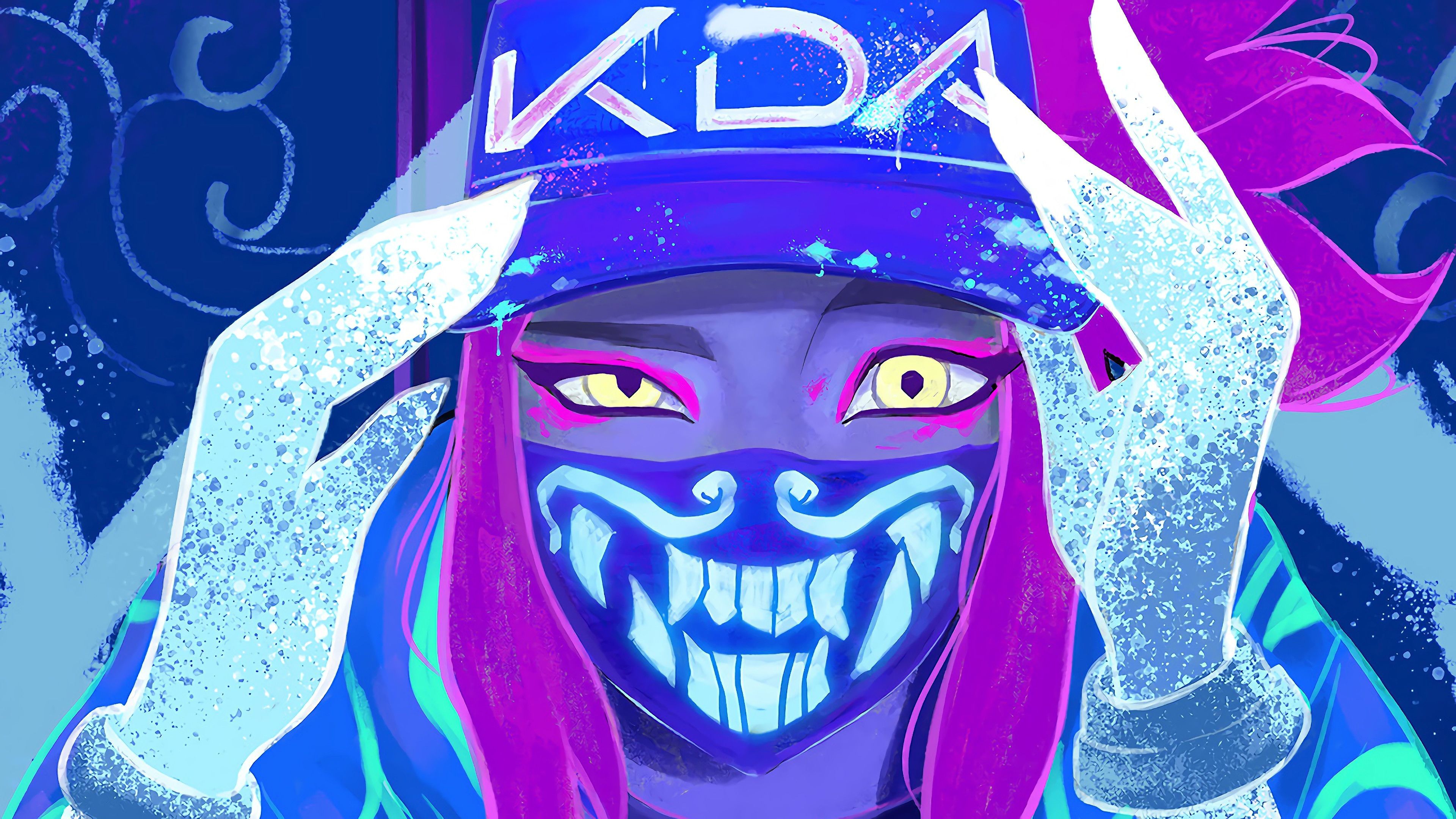 K DA Akali Mask Neon LoL League Of Legends 4K. Neon Wallpaper, Digital Painting, Digital Wallpaper