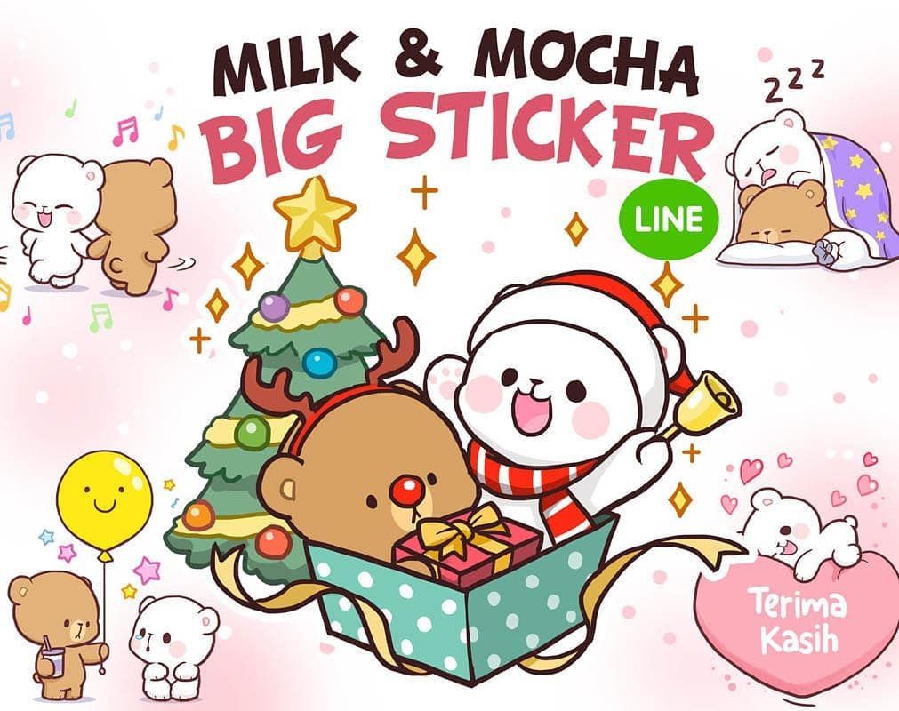 Big Stickers Milk & Mocha ⠀⠀⠀⠀⠀ Now available in LINE Sticker Shop Indonesia, Thailand, and Ta. Dibujos kawaii, Dibujos tiernos de amor, Dibujos de osos tiernos