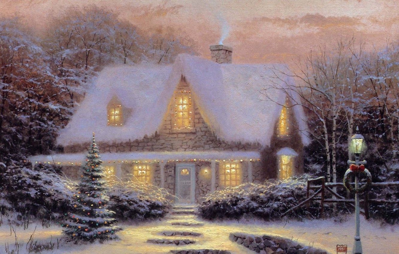 Christmas Cottage Paintings Wallpapers - Wallpaper Cave