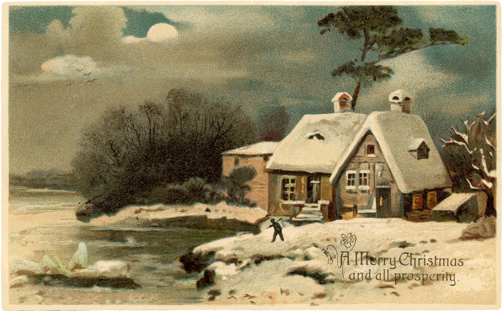 Pretty Vintage Christmas Cottage Image! Graphics Fairy
