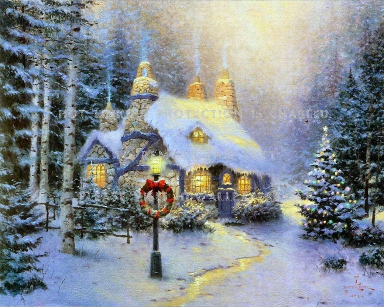 christmas cottage winter oil painted houses