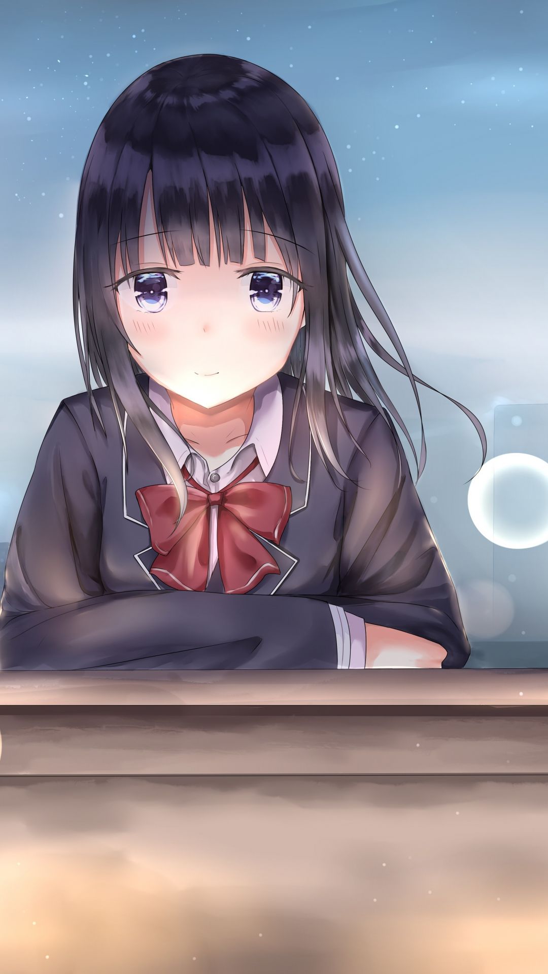 Download 1080x1920 wallpaper school uniform, anime girl, cute, sad, samsung galaxy s4, s5, note, sony xperia z, z1, z2, z3, htc one, lenovo vibe, google pixel 2, oneplus 5, honor 9, xiaomi