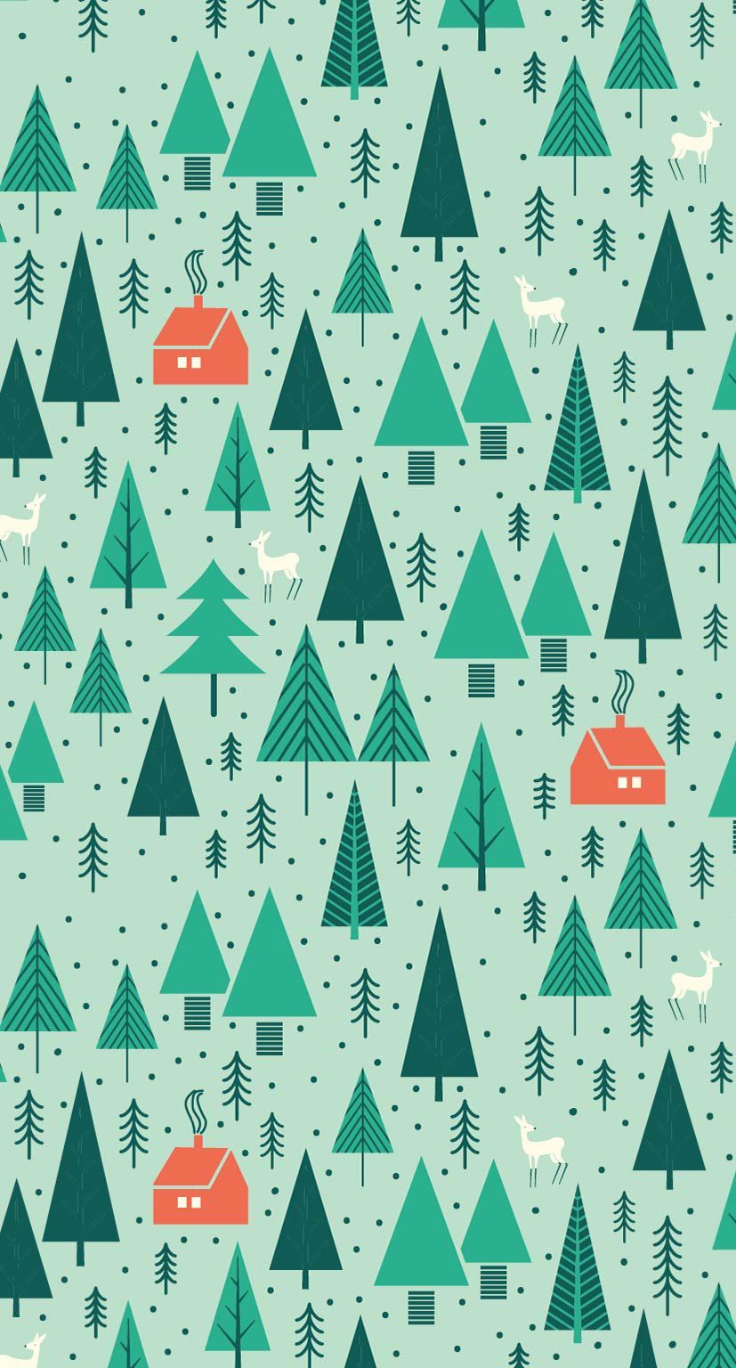 Whimsical Trees Print. Christmas wallpaper background, Christmas pattern background, Christmas background