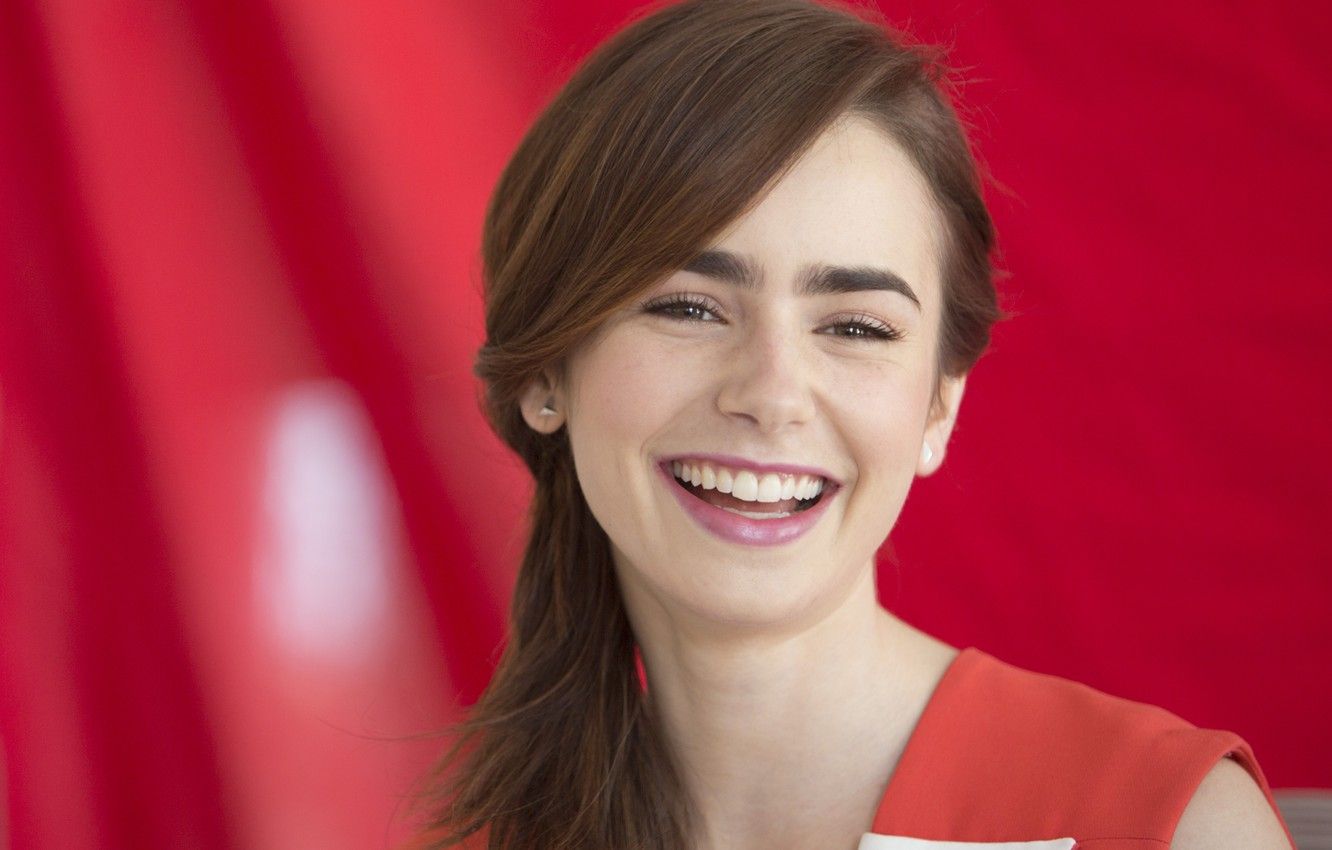 Wallpaper smile, laughter, actress, laughs, Lily Collins image for desktop, section девушки