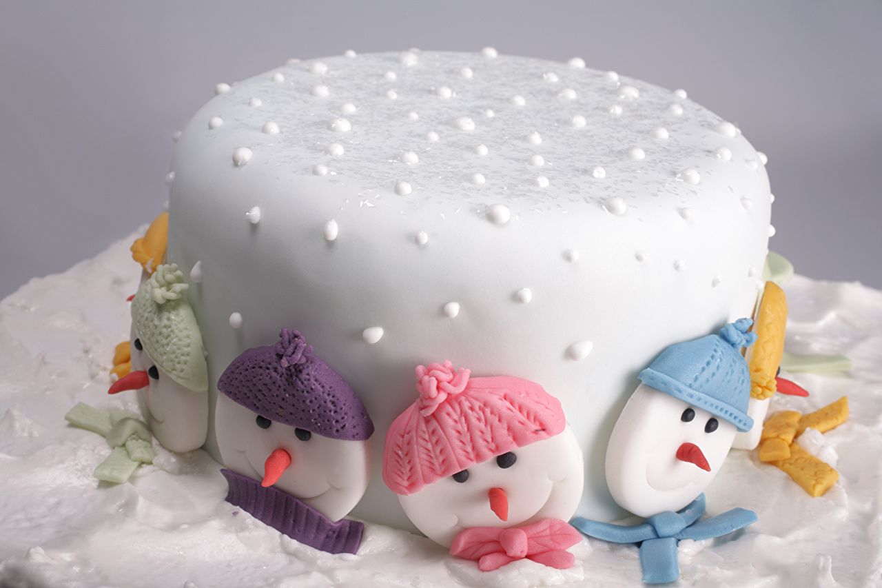 Desktop Wallpaper Food New year Cakes Snowman Icing sugar Winter