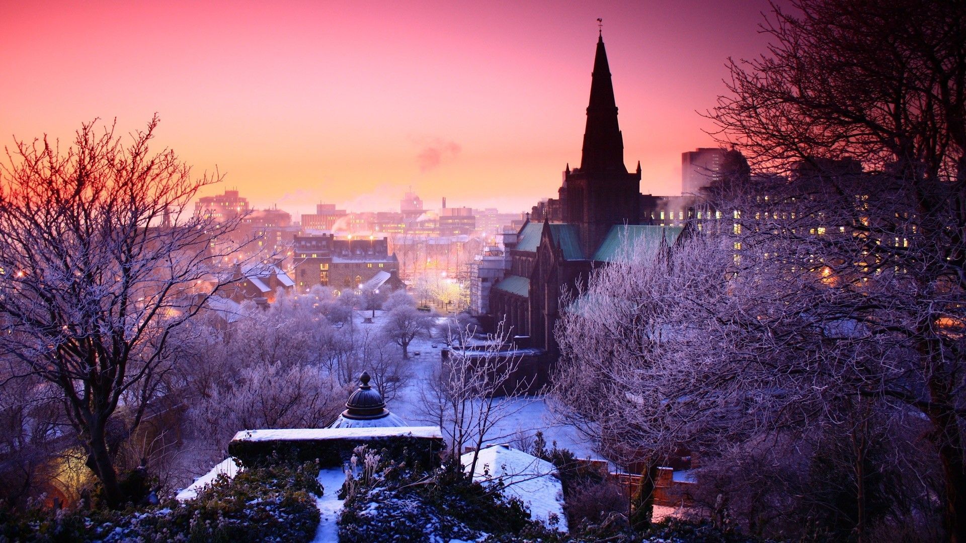 winter snow cityscapes dawn Prague / Wallbase.cc. Glasgow cathedral, Scotland wallpaper, City wallpaper