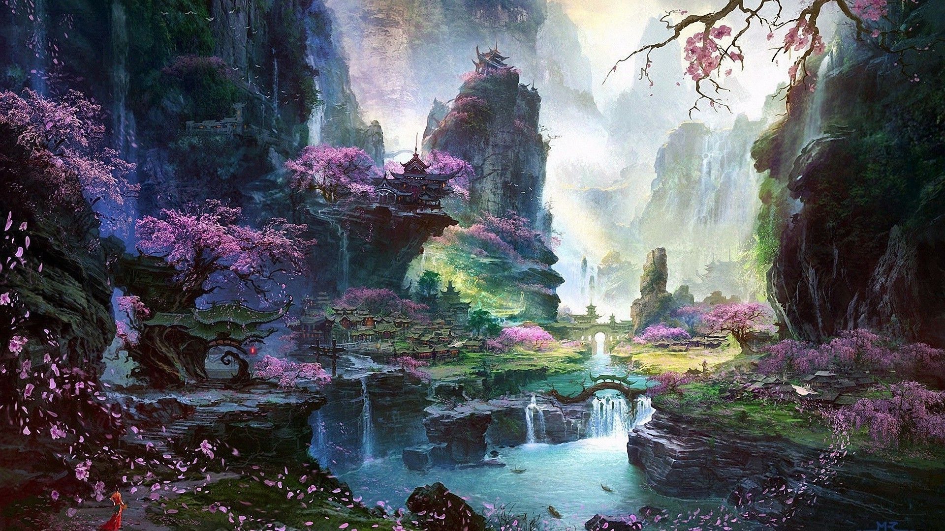 Waterfall Desktop Wallpaper Painting. Victorian Painting Wallpaper, Spring Painting Wallpaper and Painting Lonely Wallpaper