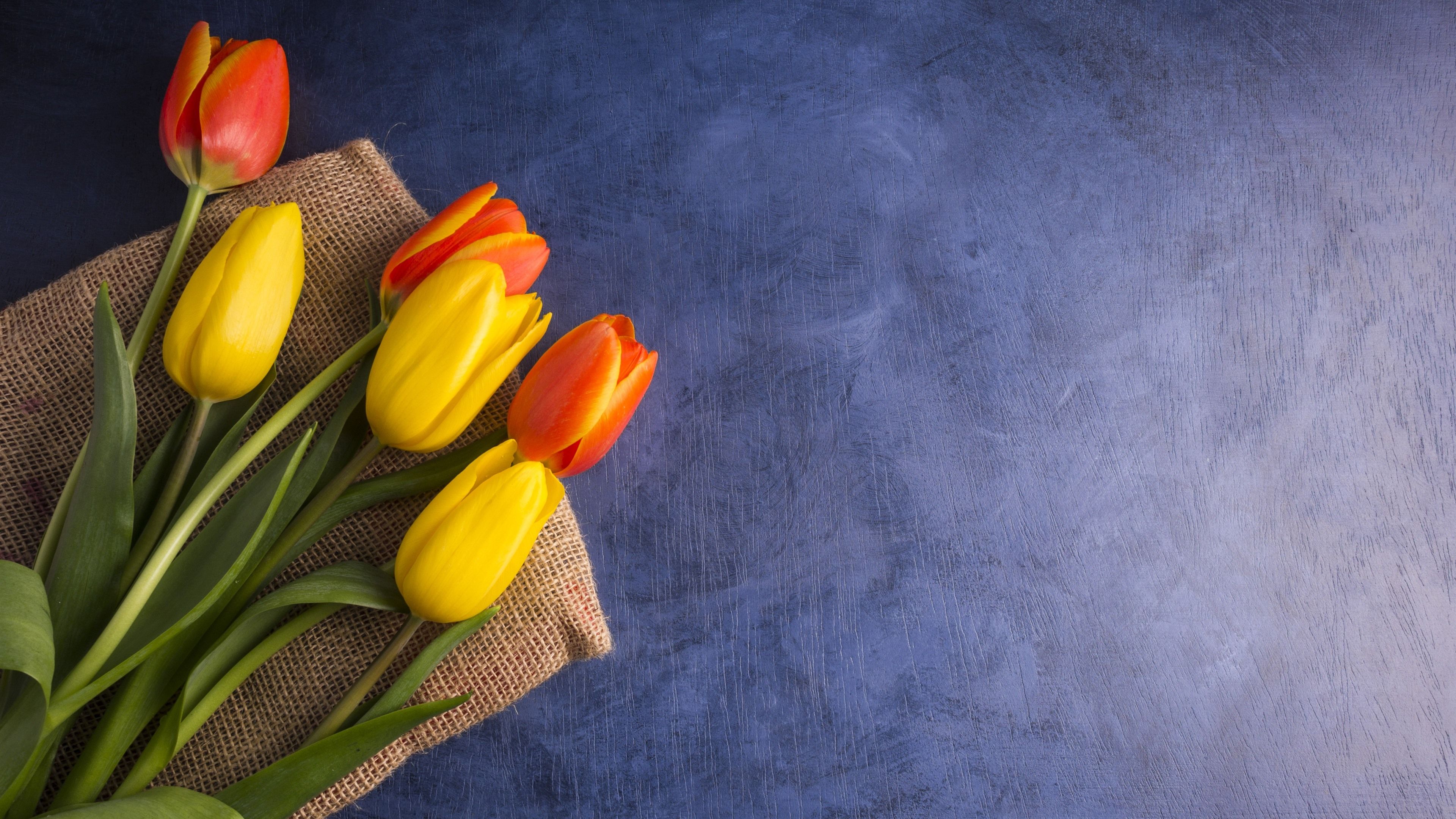Wallpaper Yellow and orange tulips, bouquet 3840x2160 UHD 4K Picture, Image