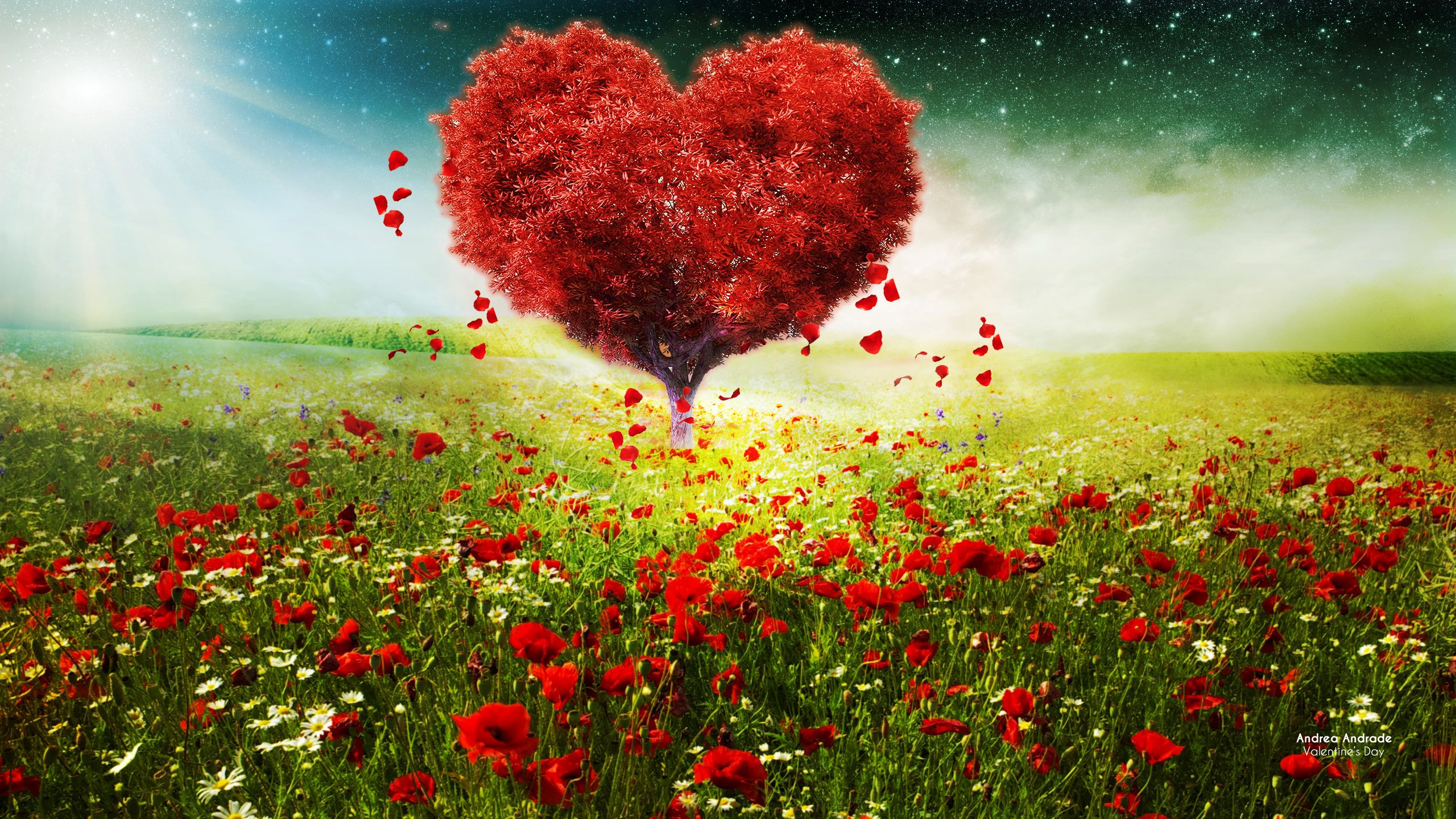 Valentines Day Love Heart Tree Landscape HD Wallpaper