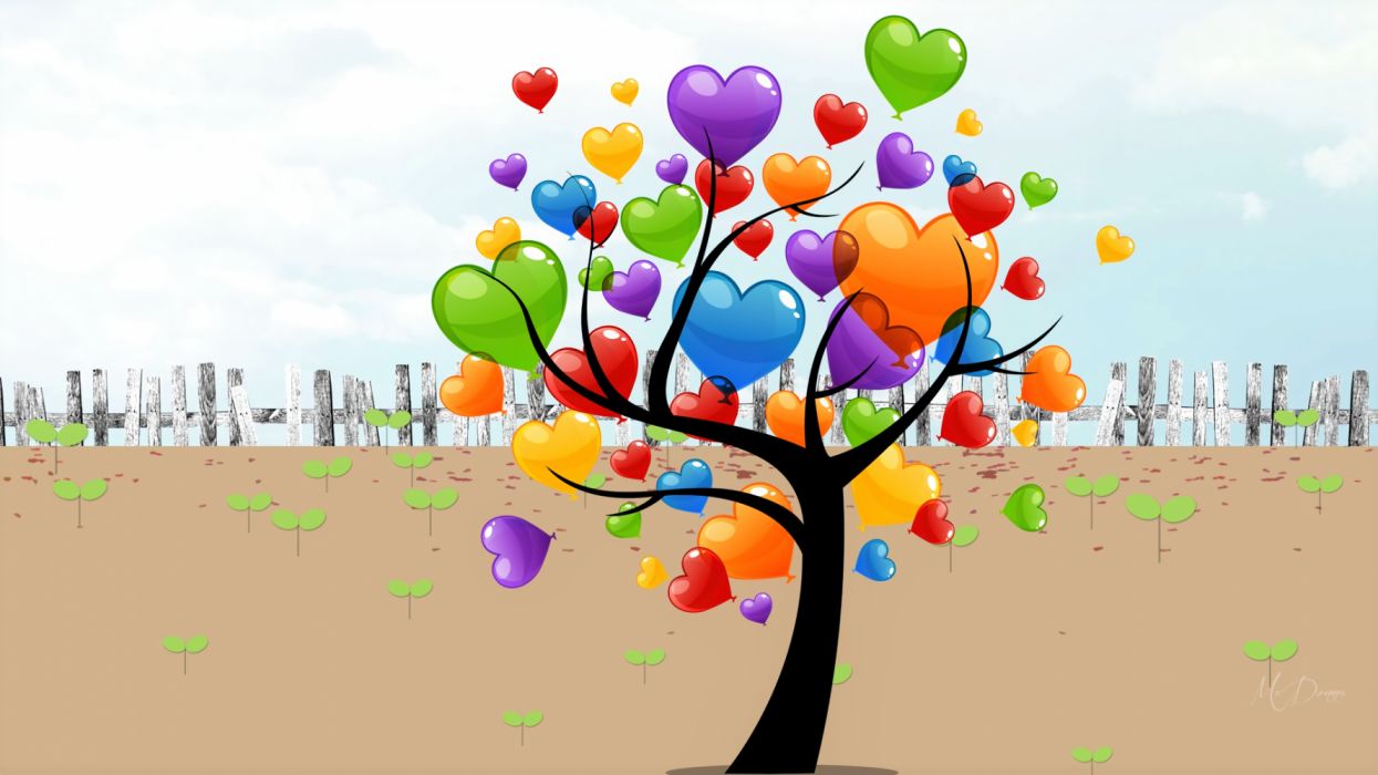 Artistic Colorful Colors Heart Tree wallpaperx1080