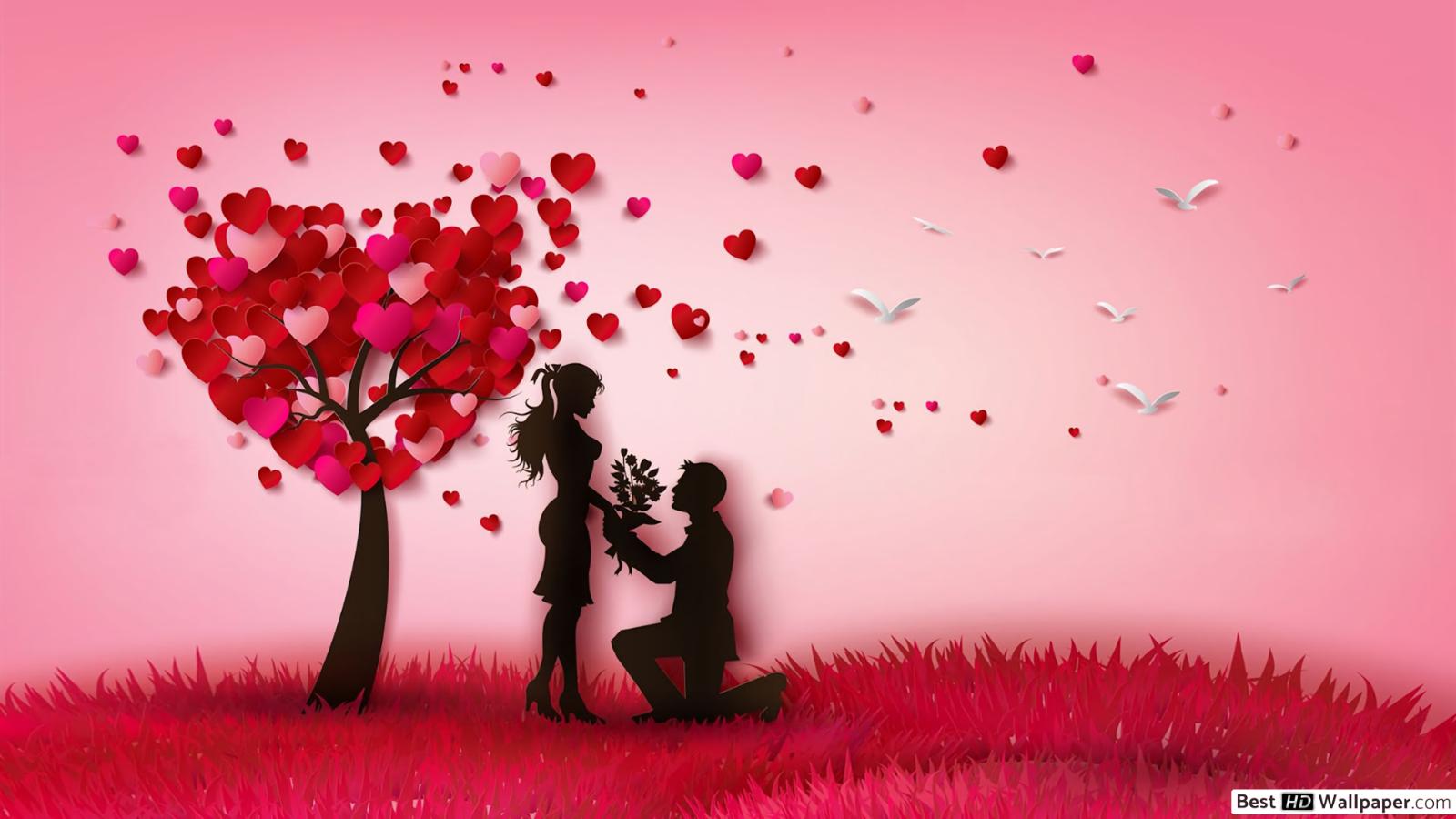 Artistic heart tree and a couple HD wallpaper download