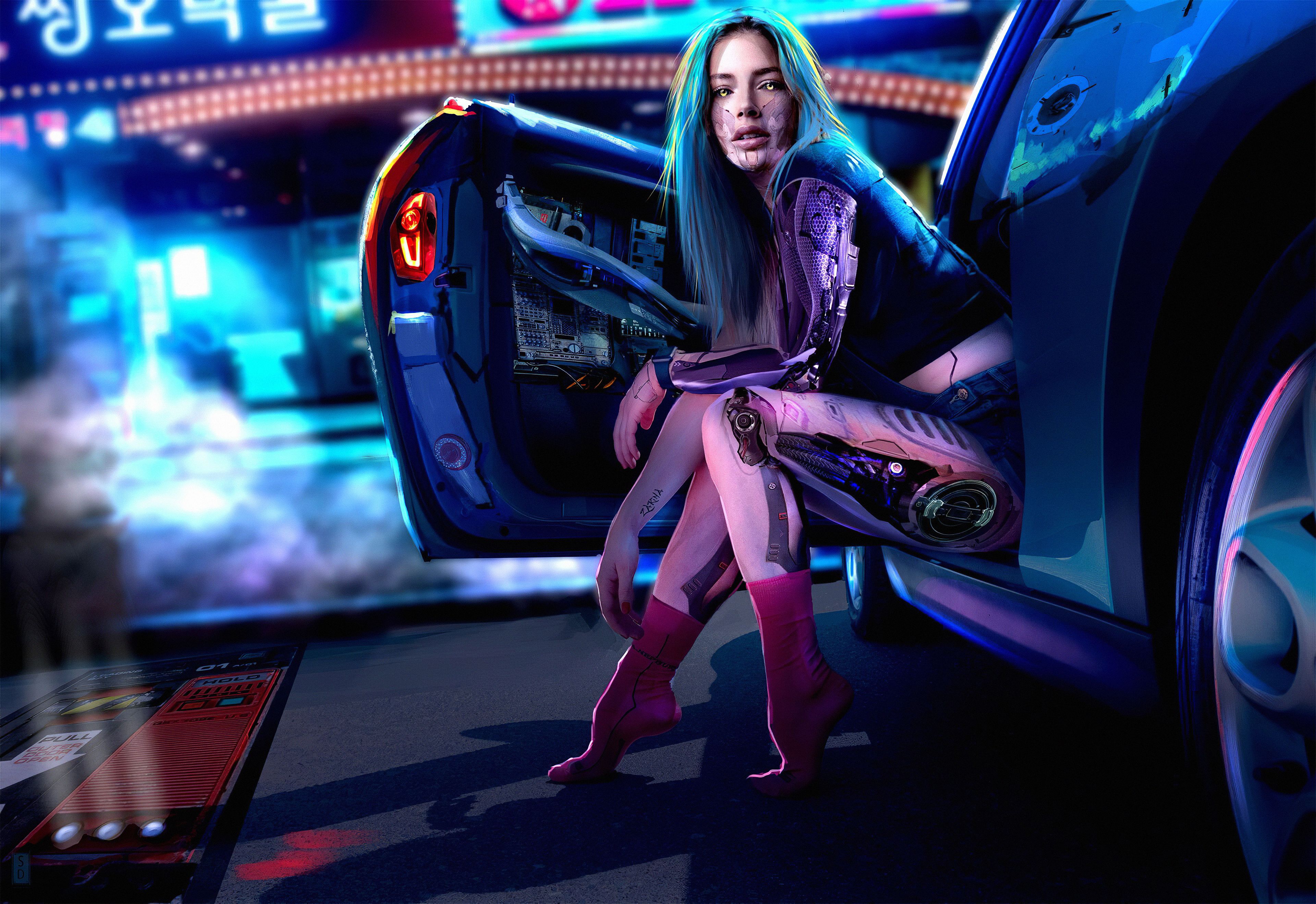 Cyberpunk Girl With Car4k 1152x864 Resolution HD 4k Wallpaper, Image, Background, Photo and Picture