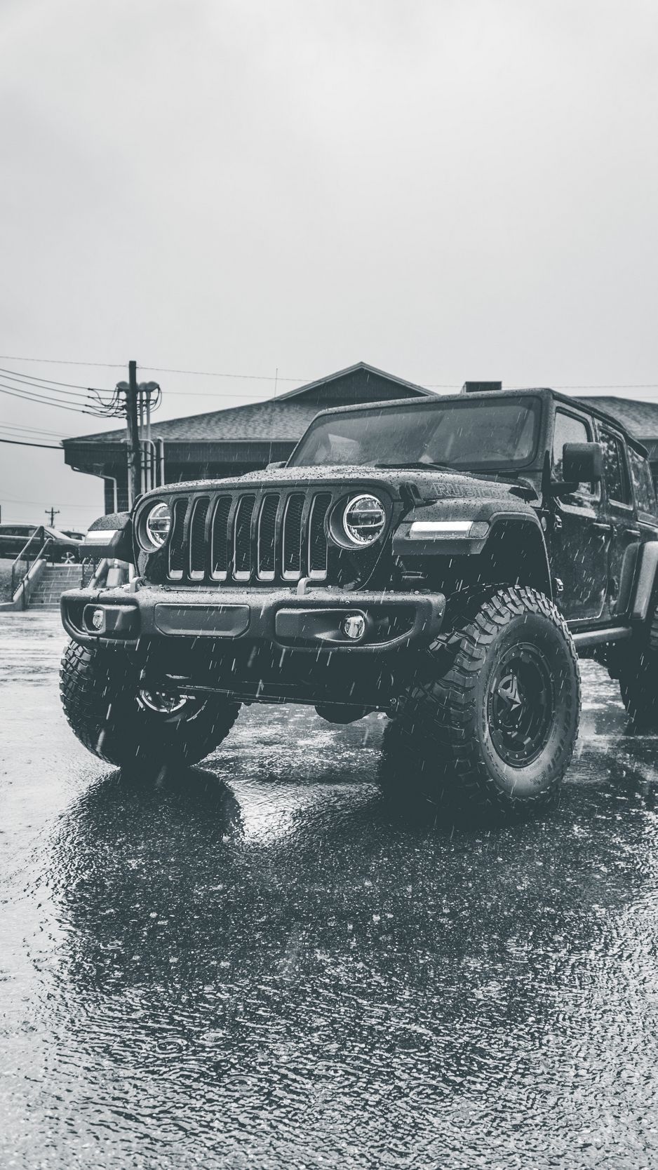 Download Wallpaper 938x1668 Jeep, Suv, Car, Bw, Rain Iphone 8 7 6s 6 For Parallax HD Background