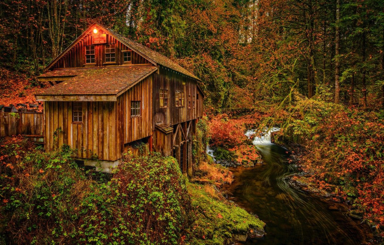 Wallpaper autumn, house, mill, water mill image for desktop, section пейзажи