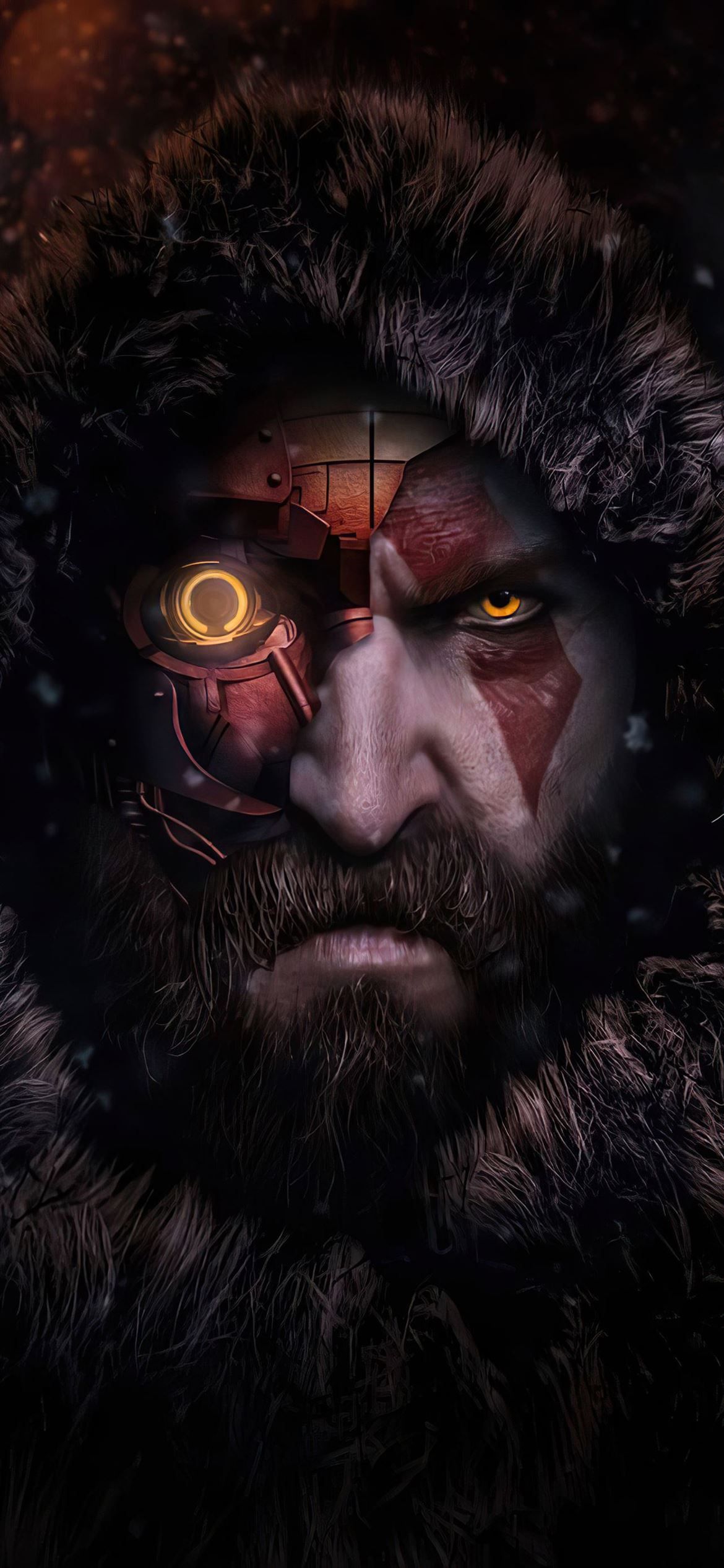 kratos as cyberpunk iPhone 12 Wallpaper Free Download