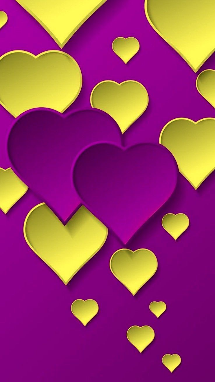 Purple & Yellow Hearts. Heart wallpaper, Valentines wallpaper, Love wallpaper