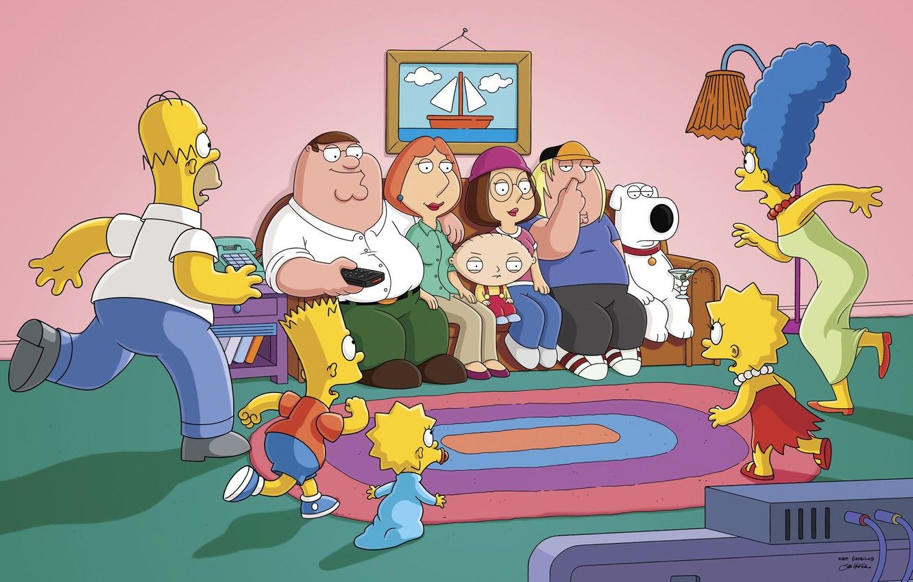 Wallpaper The simpsons, Sofa, Peter, Picture, Homer, Maggie, Maggie, Bart, Family guy, Stewie, Lisa, Chris, Family Guy, The Simpsons, Marge, Homer image for desktop, section фильмы
