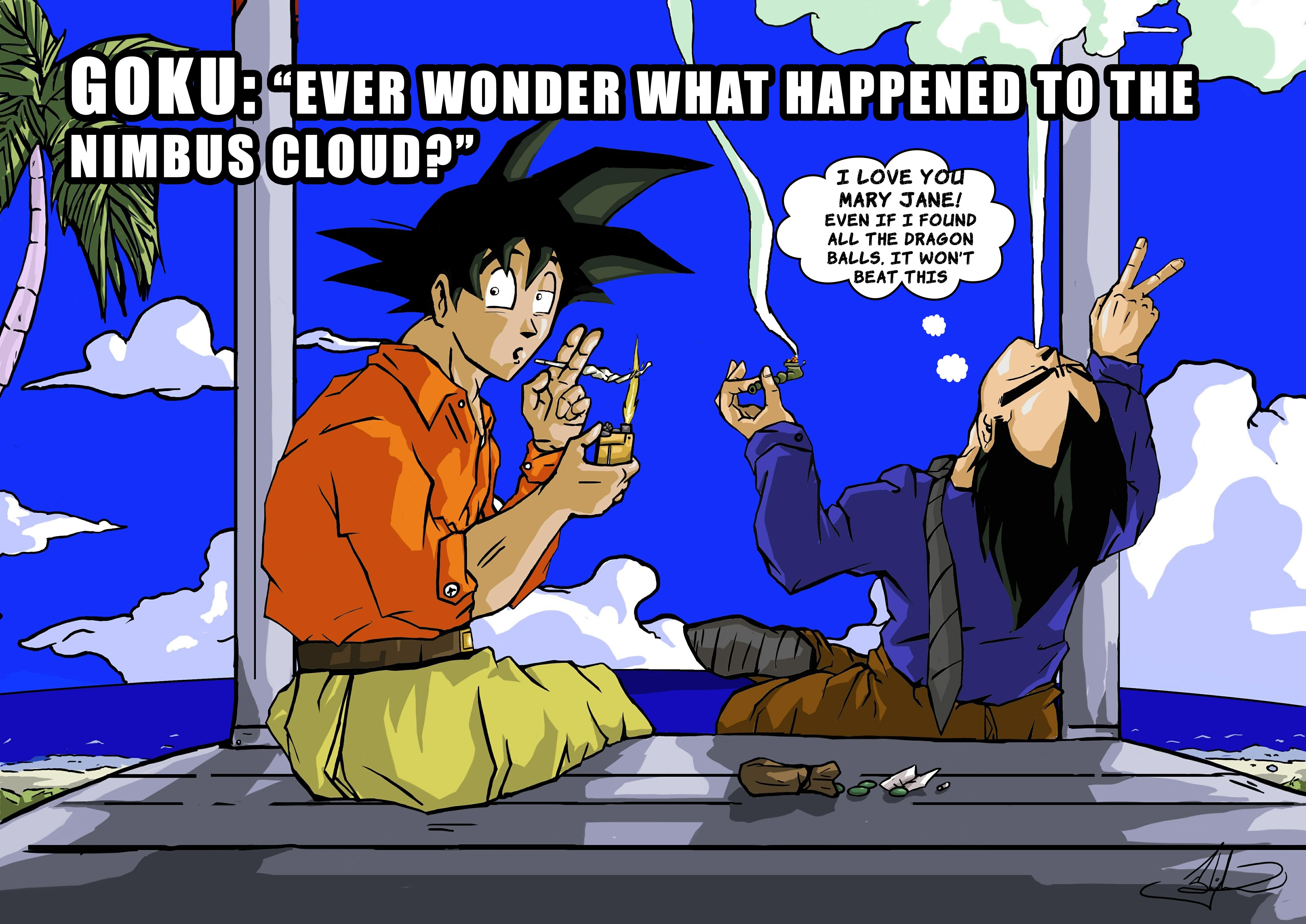 Vegeta, marijuana, Son Goku, Dragon Ball Z, hashish, memes, nimbus cloud wallpaper