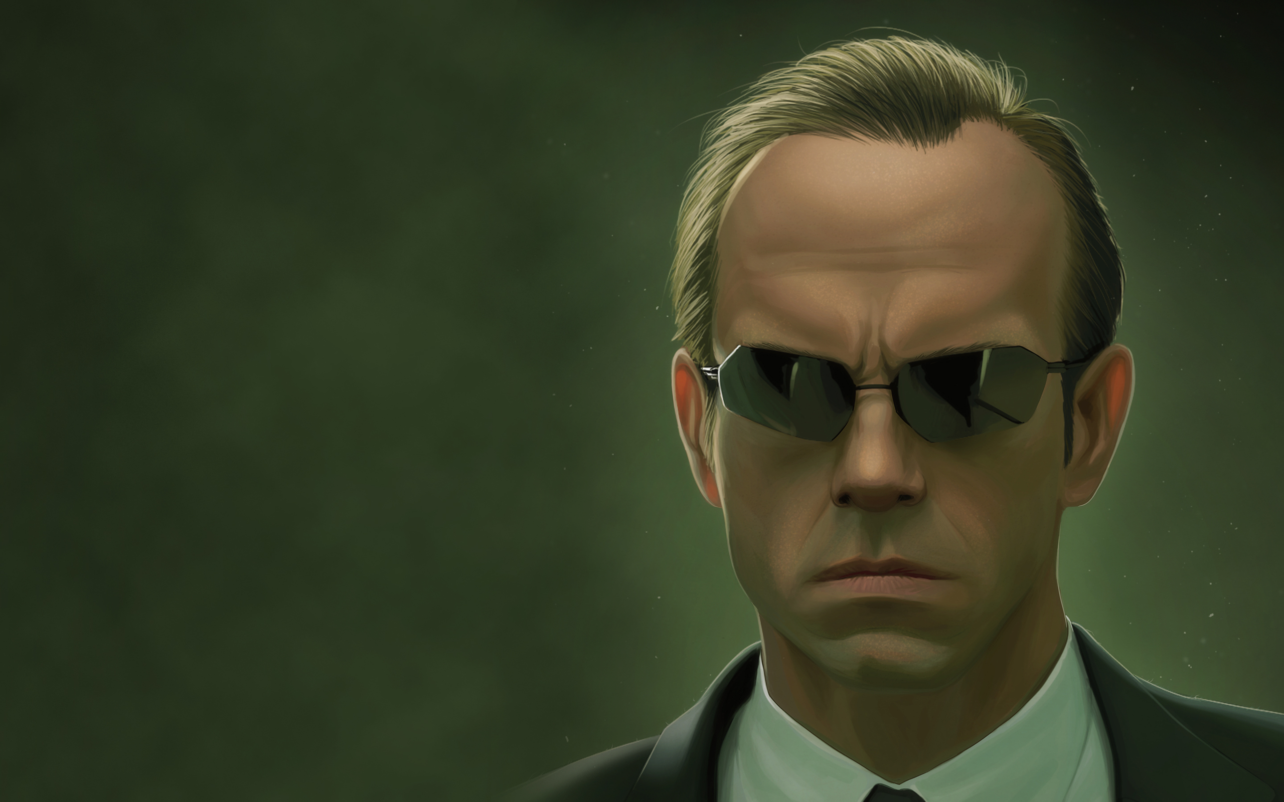 The Matrix, #Agent Smith, #sunglasses, #Hugo Weaving, #simple background, #green background, #movies, #artwork, #sui. Agent smith, The matrix movie, Hugo weaving