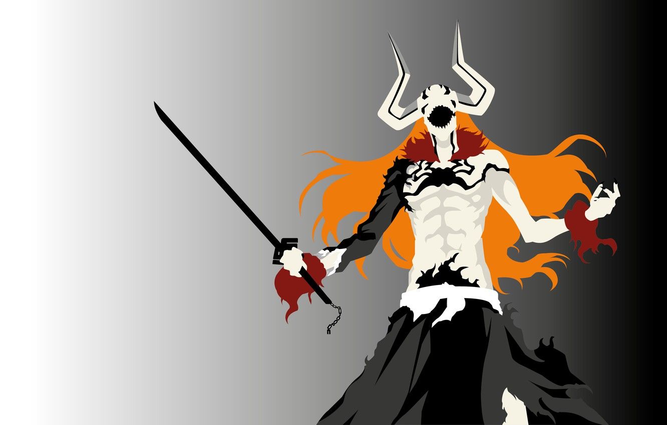 Wallpaper minimalism, katana, horns, Bleach, Bleach, Ichigo Kurosaki, Creek, empty image for desktop, section сёнэн