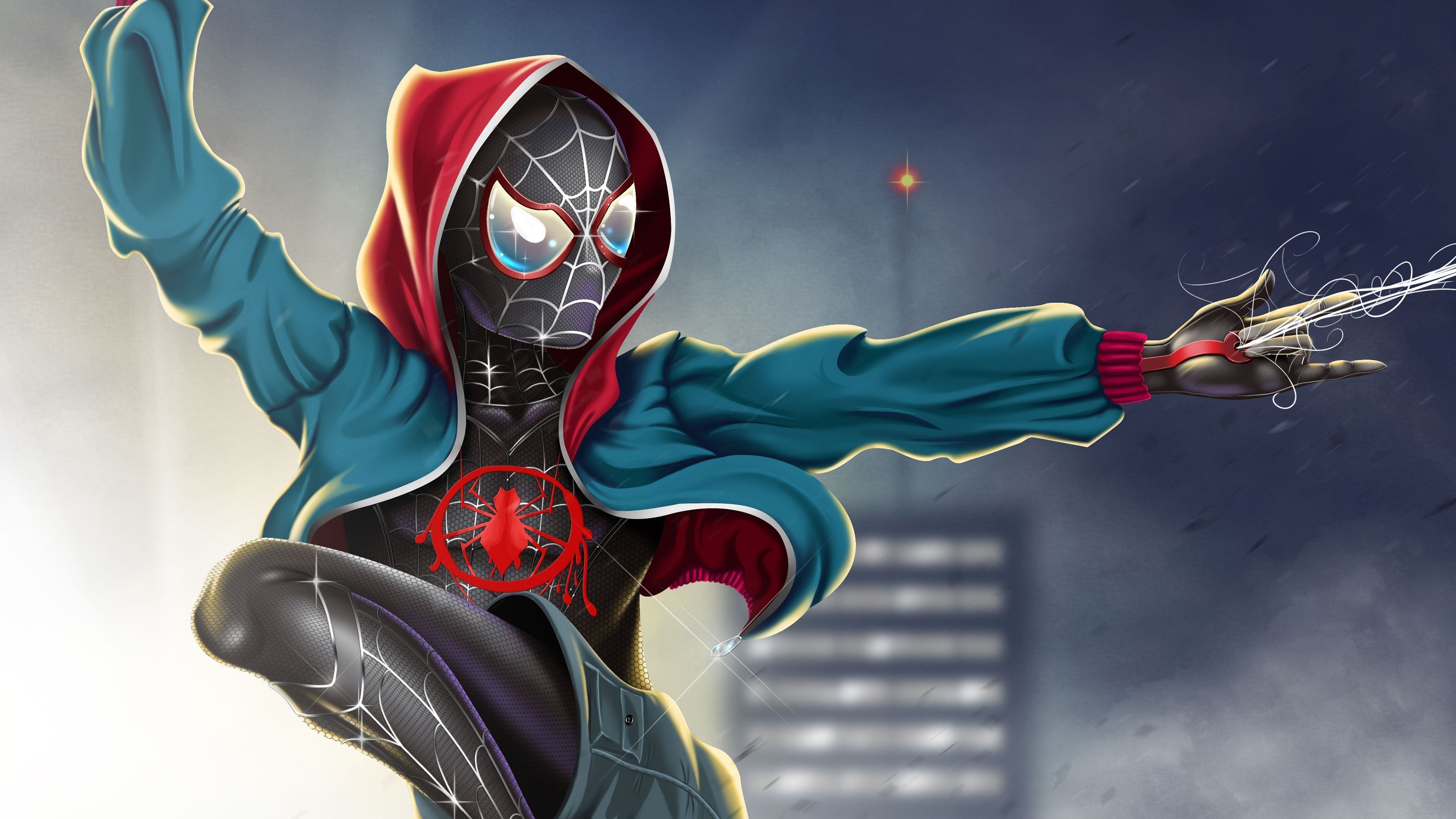 Elegant Spider Man Miles Morales Suit Into The Spider Verse Wallpaper & Background Download