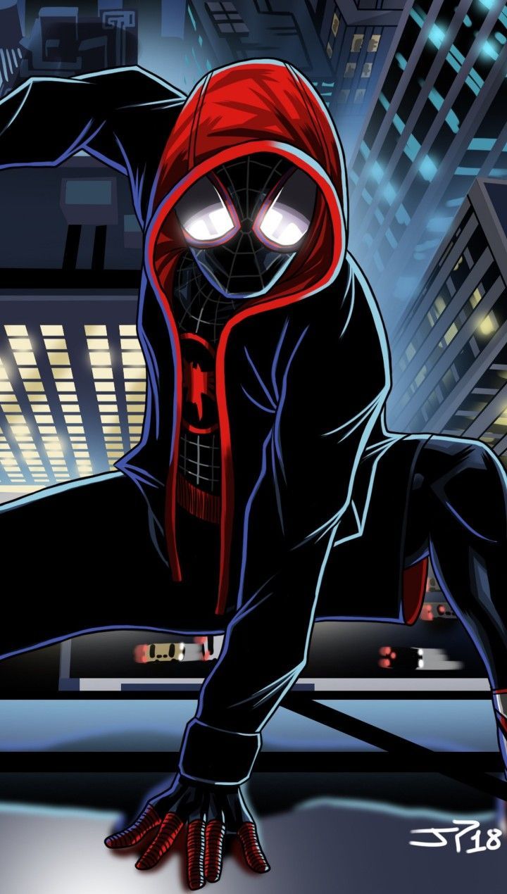 Miles Morales Spider Man, Into The Spider Verse. Lukisan Galaksi, Laba Laba, Gambar Digital
