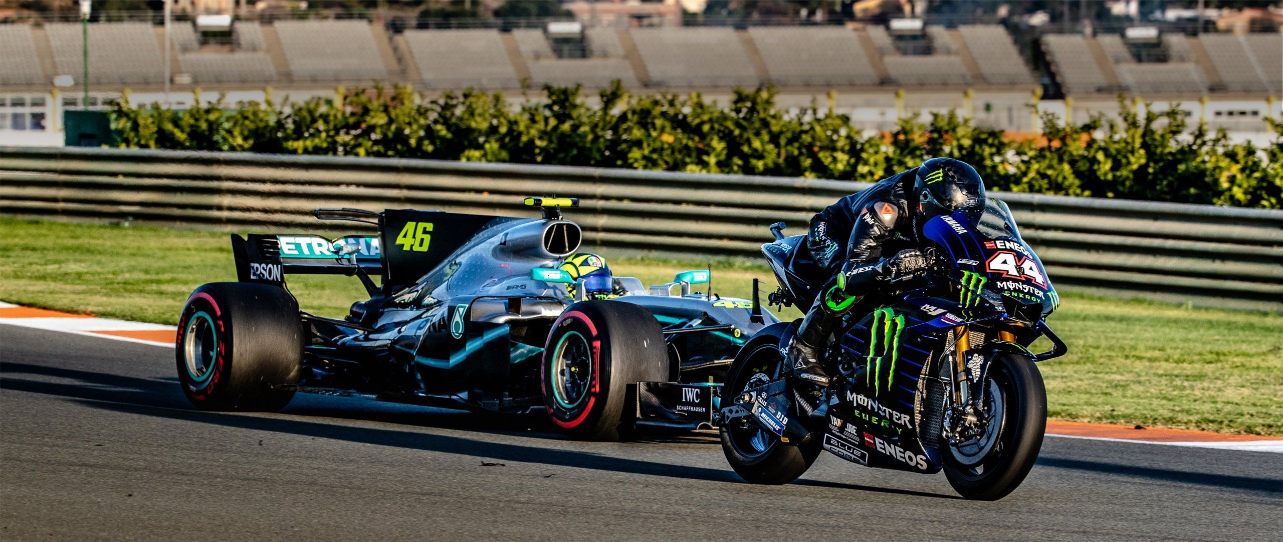 Lewis Hamilton and Valentino Rossi Swap Machinery