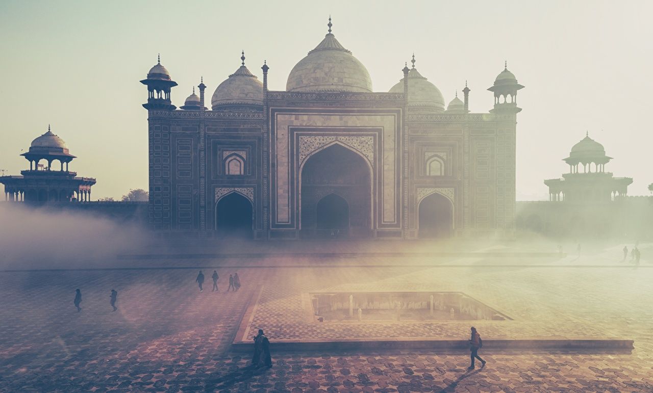Wallpaper Taj Mahal Mosque mausoleum, Agra, India Uttar Pradesh Fog