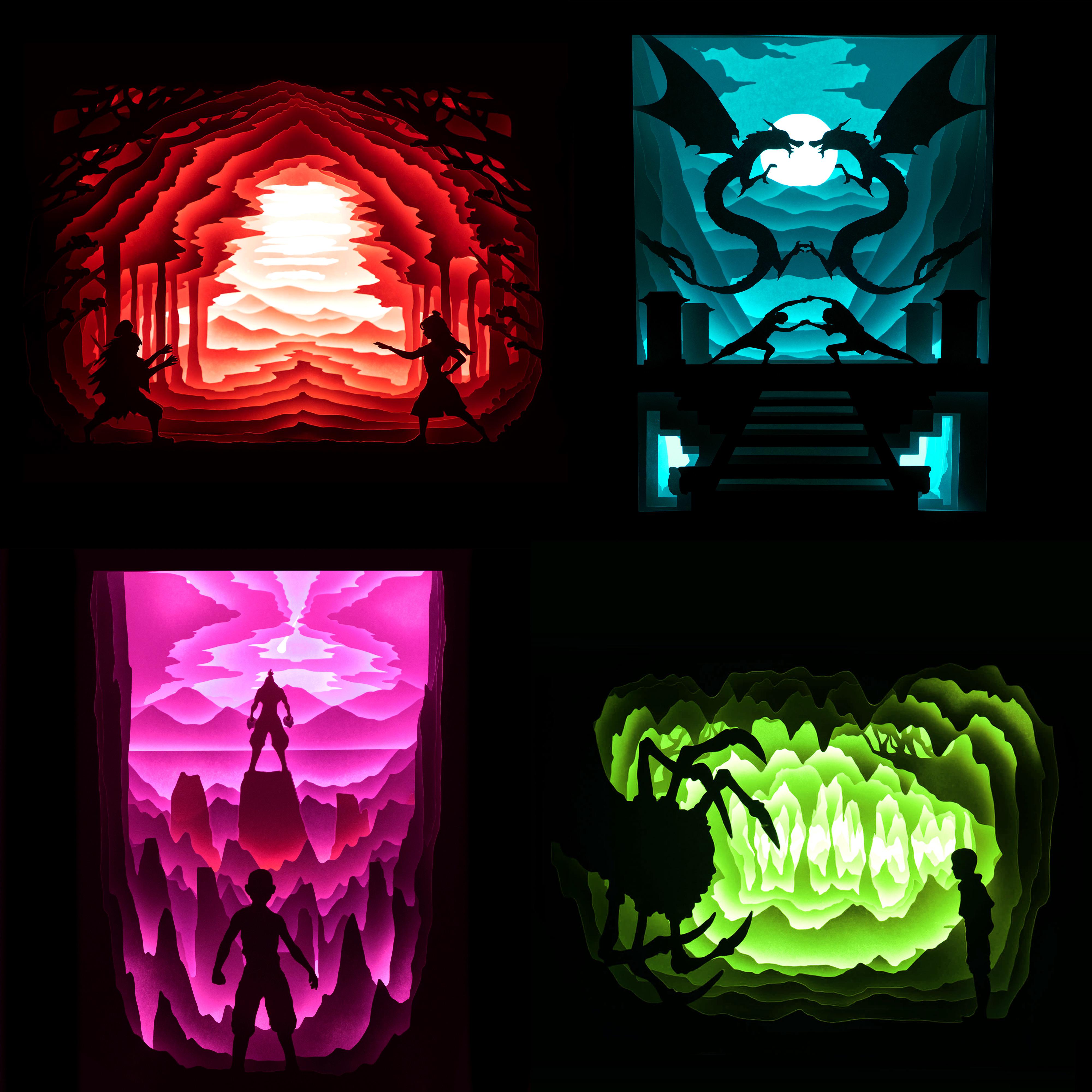 Avatar Themed Light Boxes. Blood Bending, Dancing Dragon, Sozin's Comet And Koh The Face Stealer
