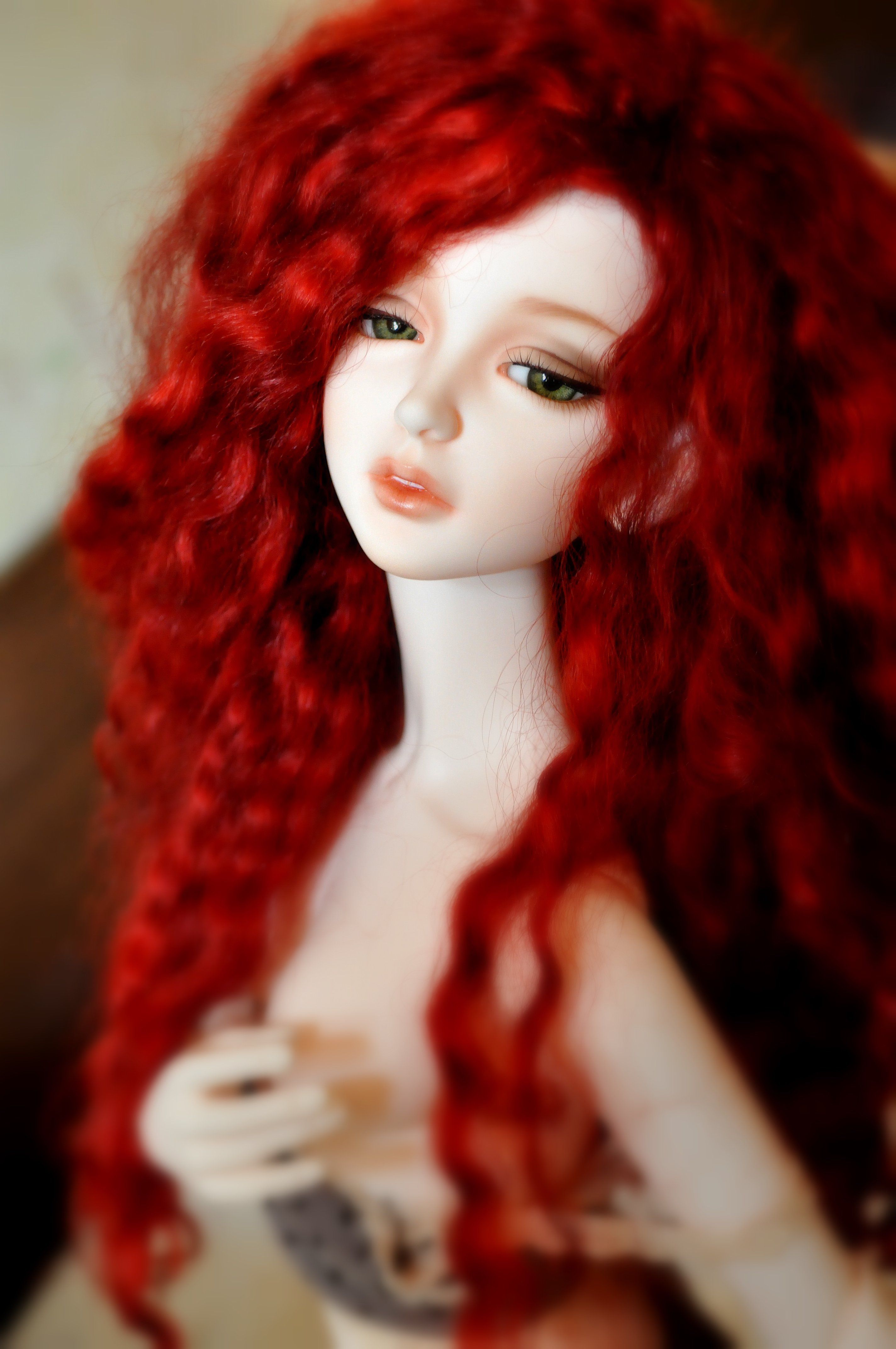 doll, Baby, Toys, Girl, Beautiful, Long, Hair, Cute, Green, Eyes, Red, Hair Wallpaper HD / Desktop and Mobile Background