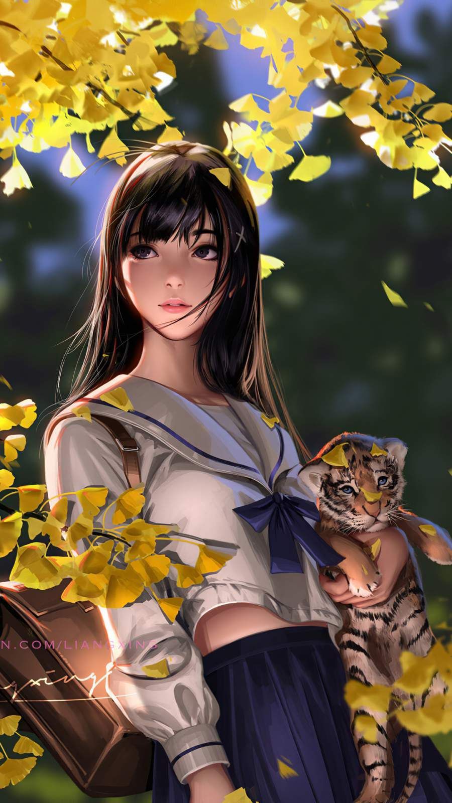 Autumn Girl with Cubs iPhone Wallpaper. Long hair styles, Anime wallpaper iphone, Anime wallpaper
