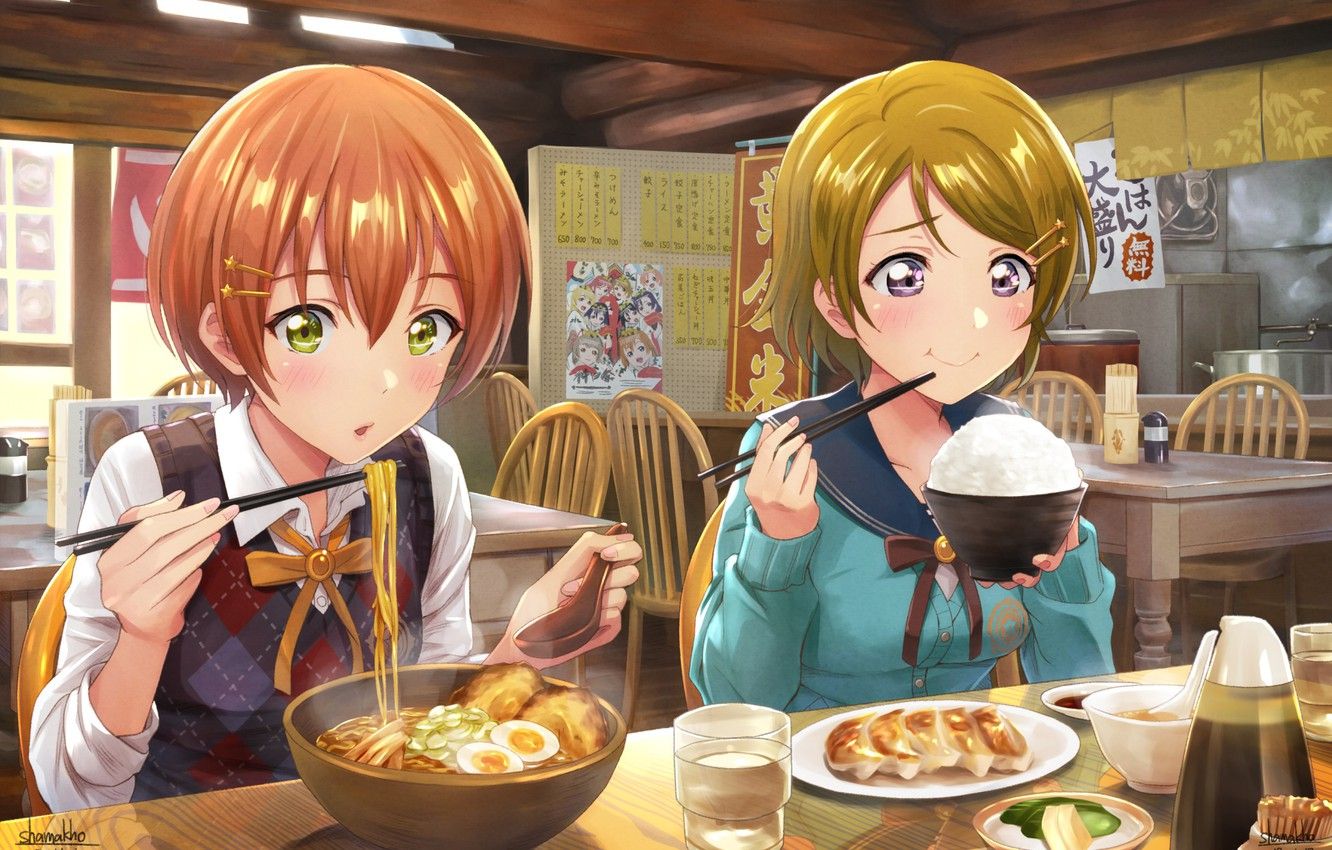 Photo Wallpaper Food, Cafe, Anime, Girls, Love Live Anime Girl Eating Ramen