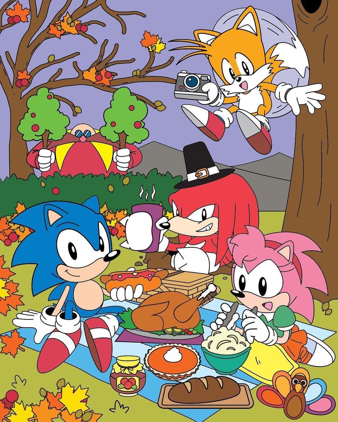 Classic Sonic, Tails, Knuckles, Amy and Doctor Eggman on Thanksgiving Day. Sonic the hedgehog, Classic sonic, Sonic fan art