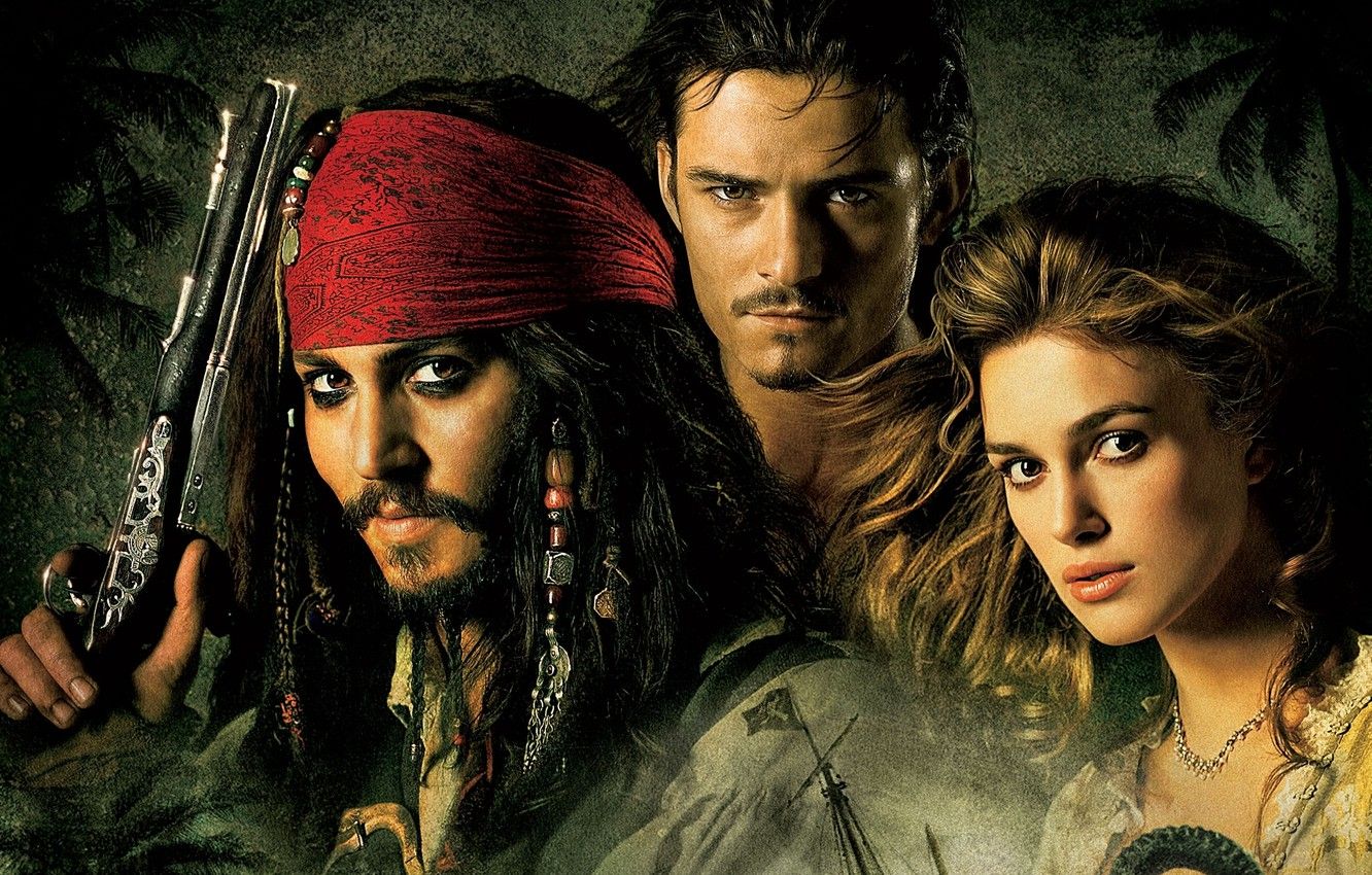 Wallpaper Johnny Depp, Johnny Depp, Keira Knightley, Keira Knightley, Jack Sparrow, Pirates of the Caribbean, Elizabeth Swann, captain, Orlando Bloom, The Pirates of the Caribbean, The curse of the Black Pearl, Jack