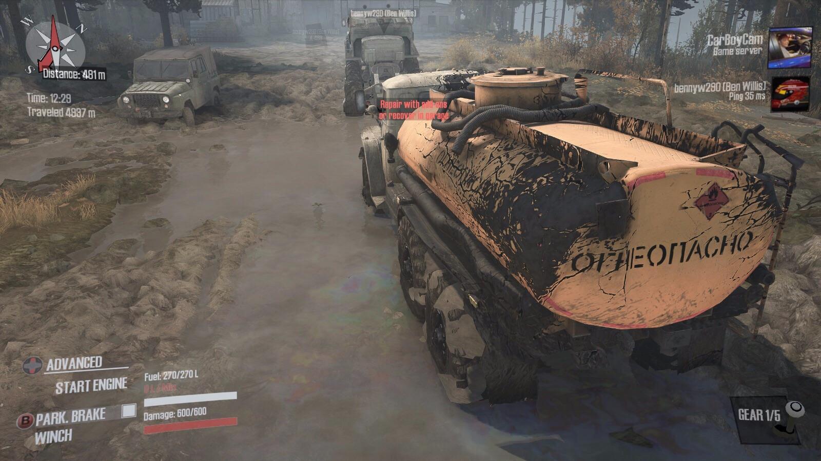 Spintires: MudRunner shows fuel leaks in the water! (Rainbow colouring around my truck)