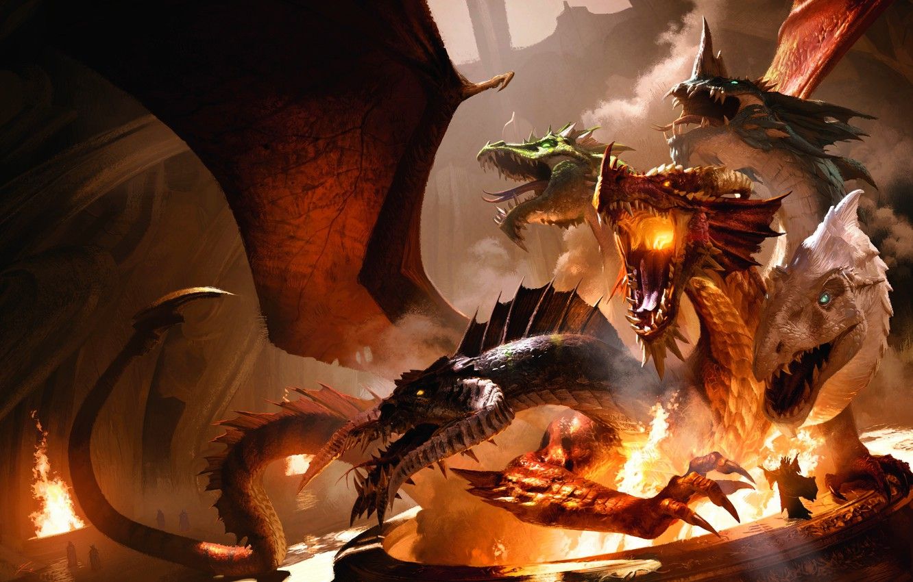 Wallpaper fire, flame, game, Dungeons & Dragons, monster, wings, cartoon, dragon, fang, spark, Dungeons and Dragons, Tyranny image for desktop, section игры