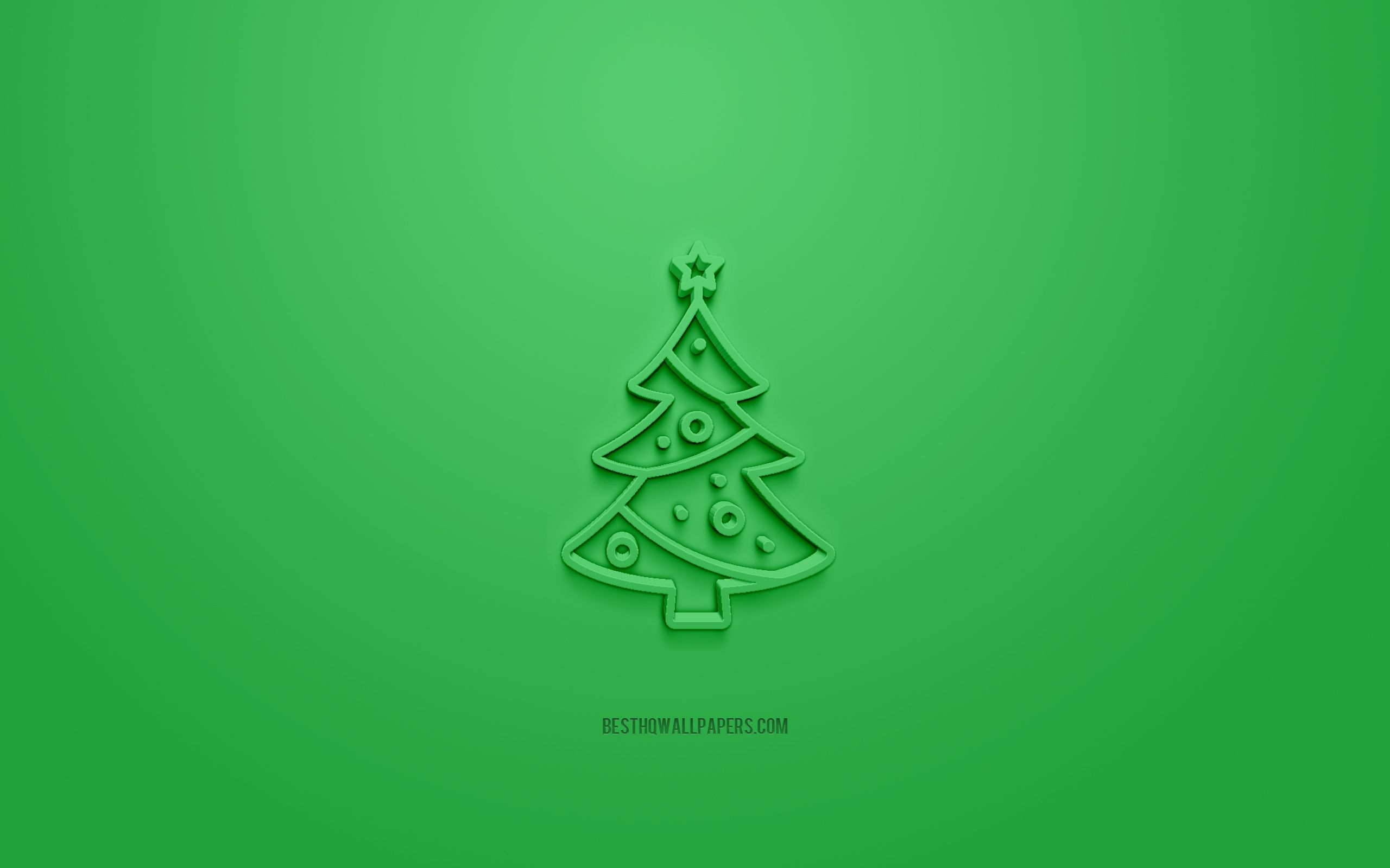 Download wallpaper Christmas Tree 3D icon, green background, 3D symbols, Christmas Tree, creative 3D art, 3D icons, Christmas Tree sign, Christmas 3D icons for desktop with resolution 2560x1600. High Quality HD picture