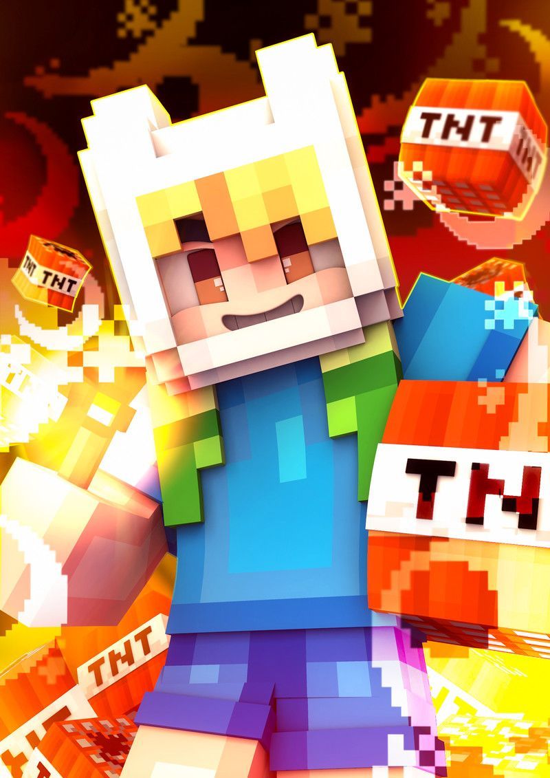 [Minecraft Wallpaper] Finn and TNT, Supawit Oat. Minecraft wallpaper, Minecraft picture, Minecraft drawings