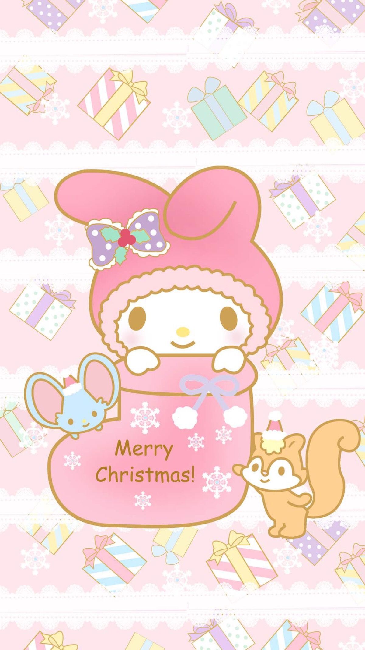 My Melody': Merry Christmas wallpaper (picture courtesy of Sanrio). My melody wallpaper, Hello kitty christmas, Hello kitty wallpaper
