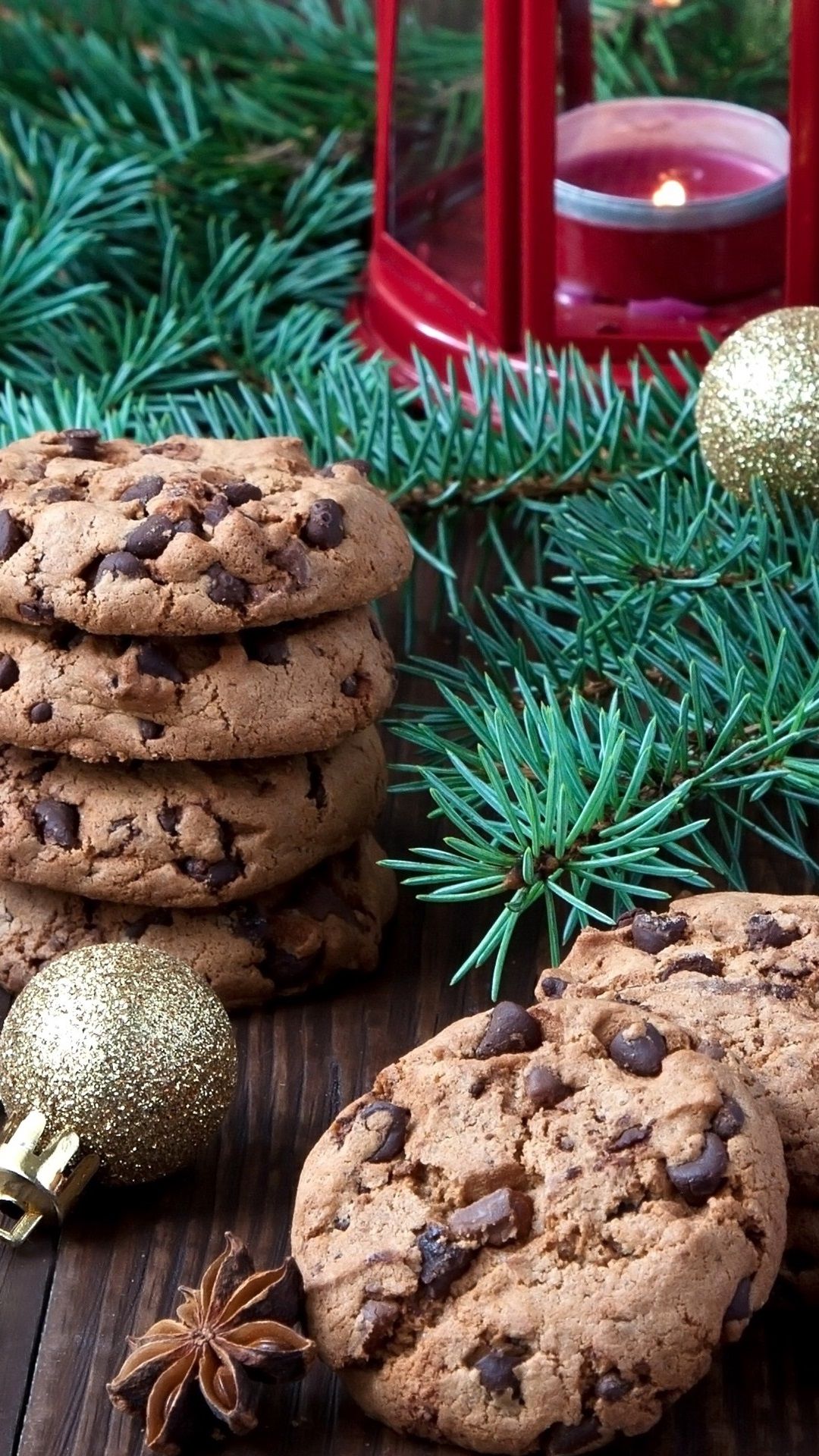 Wallpaper Christmas food, chocolate cookies, tree branches, balls, candle 2560x1920 HD Picture, Image