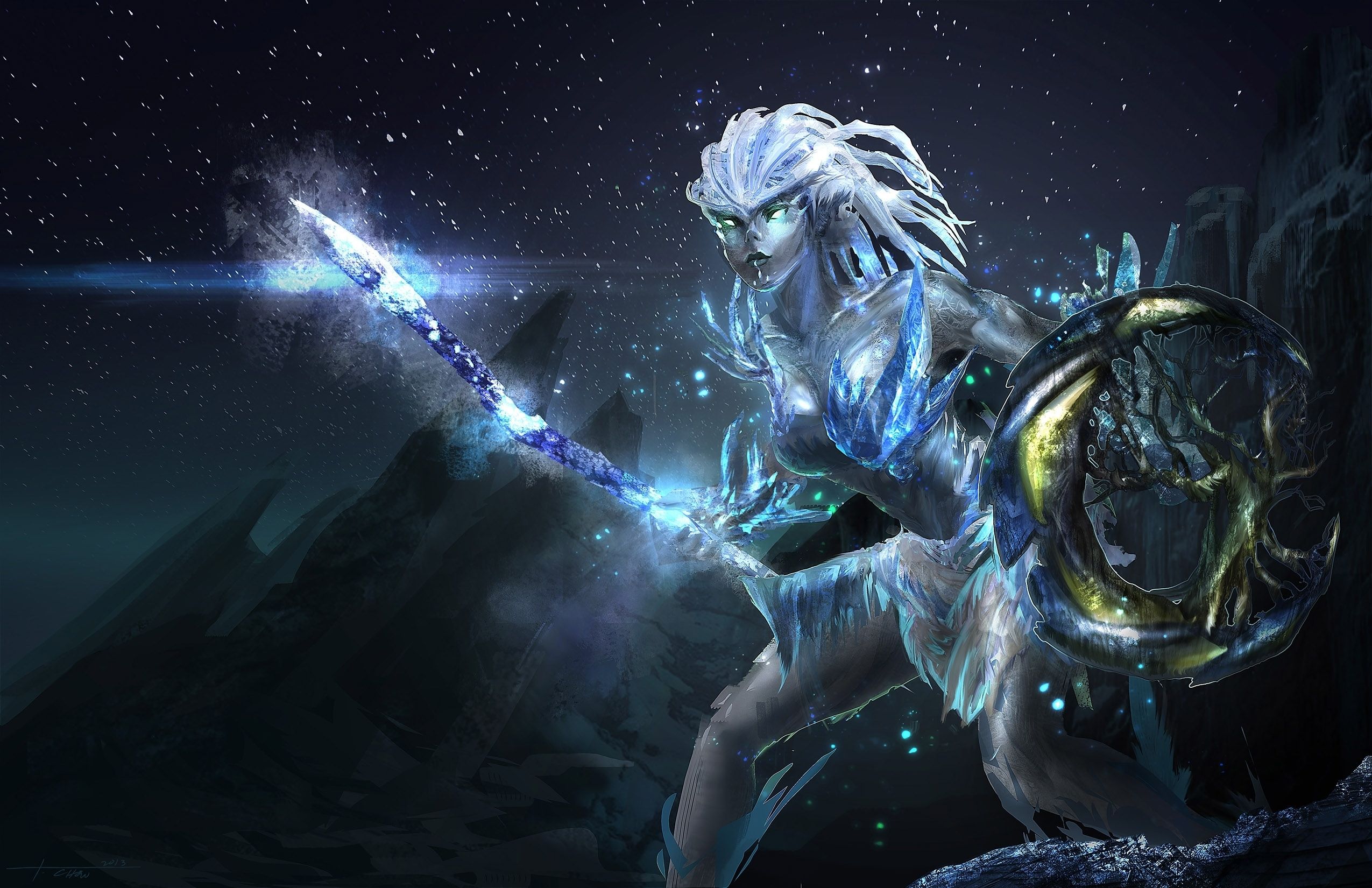 Guild Wars 2 fantasy warrior ice girl wallpaperx1650