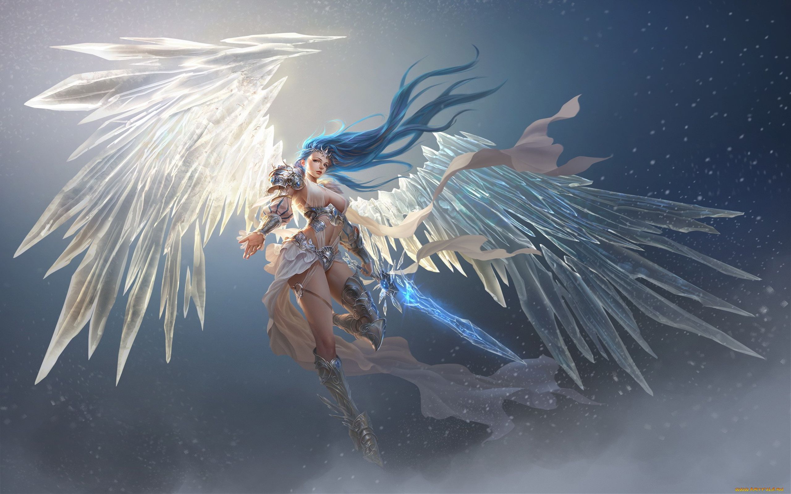 League Of Angels Glacia Girl Warrior With Long Hair Armor Sword Snow Ice Wallpaper HD For Desktop Full Screen 2560x1600, Wallpaper13.com