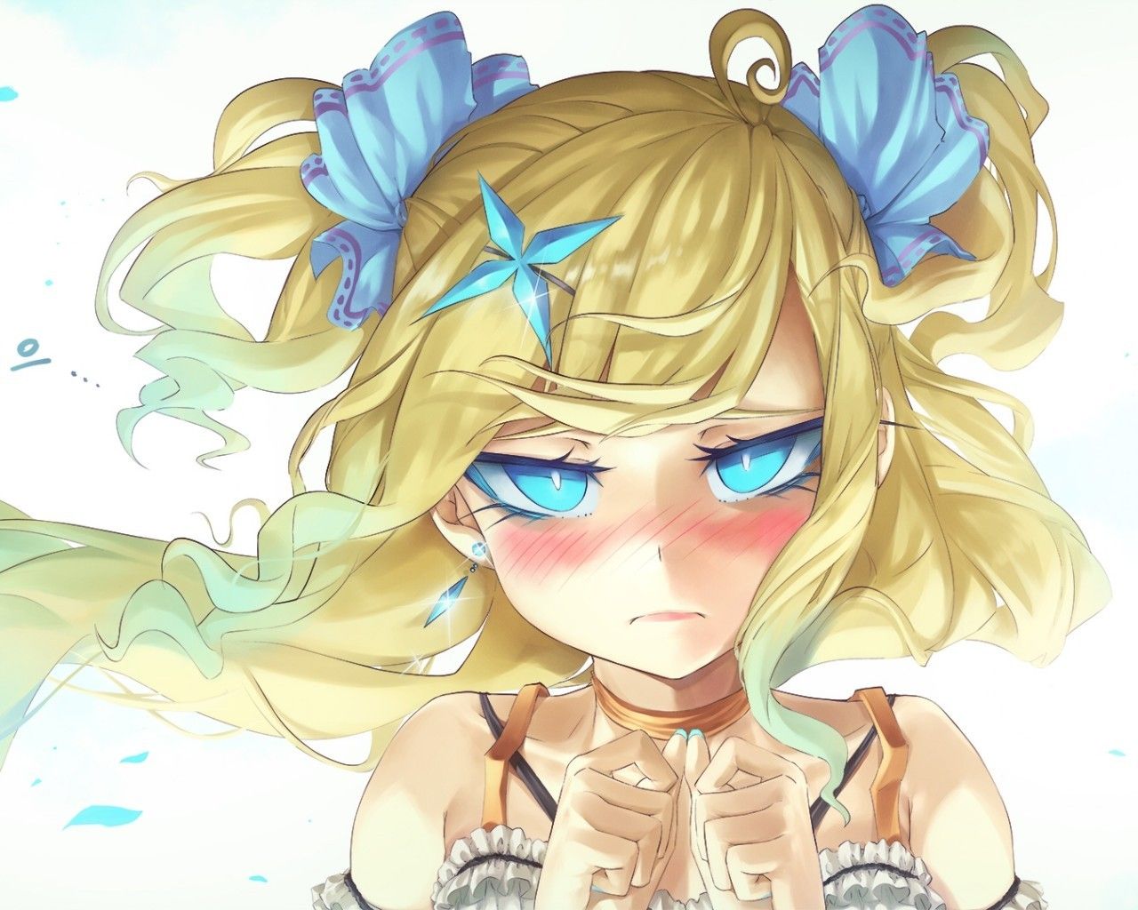 sad anime girl with blonde hair and blue eyes