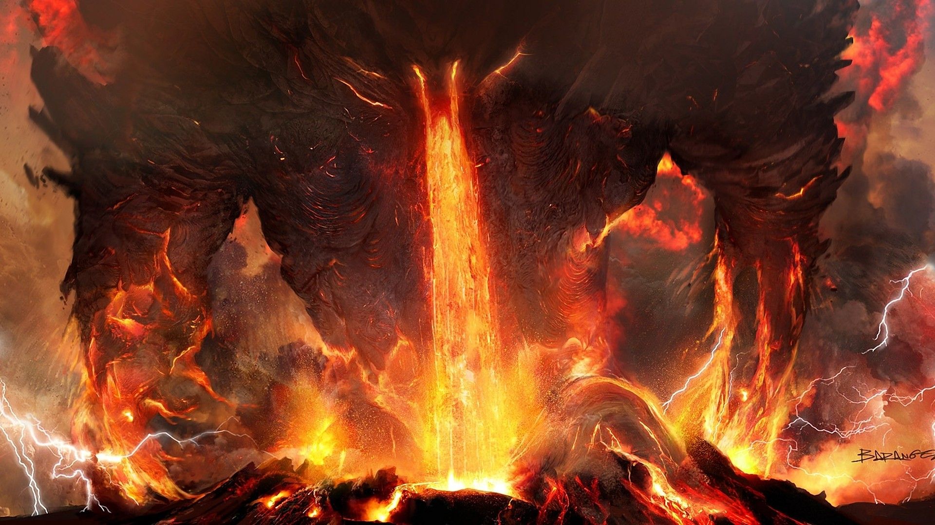 Art titanium anger fire lightning lava volcano ash demon monster monsters wallpaperx1080